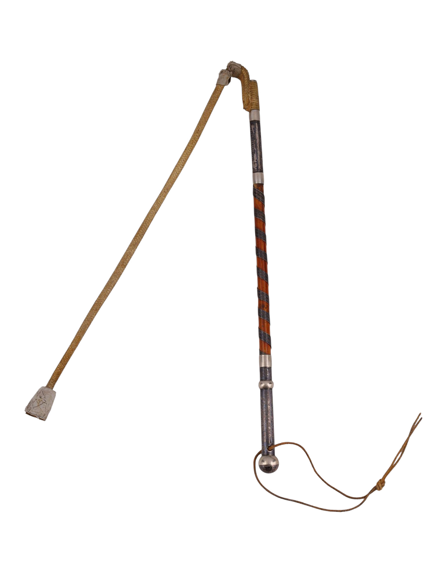 A SILVER AND NIELLO-MOUNTED CAUCASIAN RIDING CROP, 19TH CENTURY