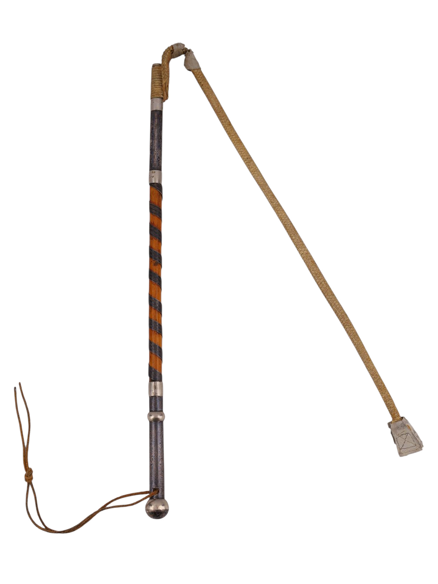 A SILVER AND NIELLO-MOUNTED CAUCASIAN RIDING CROP, 19TH CENTURY