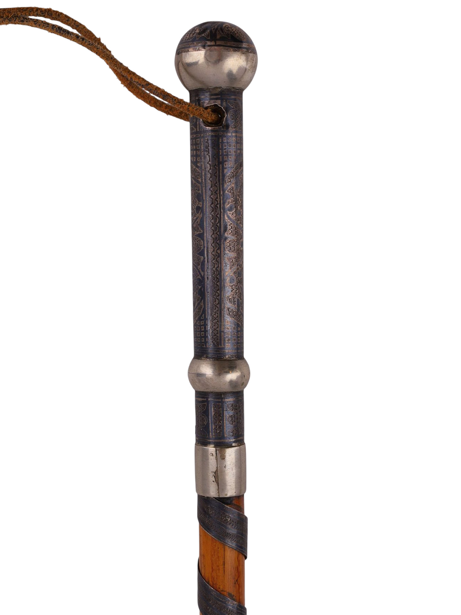 A SILVER AND NIELLO-MOUNTED CAUCASIAN RIDING CROP, 19TH CENTURY