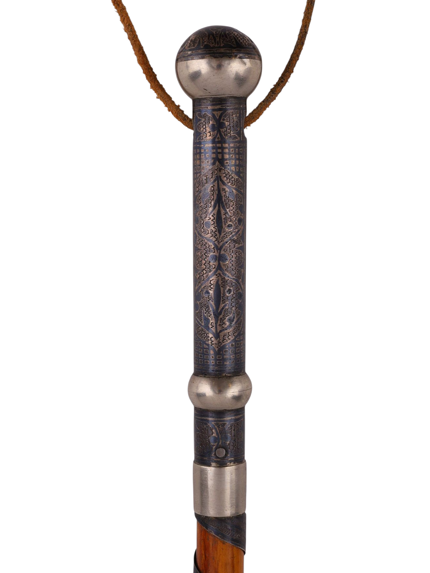 A SILVER AND NIELLO-MOUNTED CAUCASIAN RIDING CROP, 19TH CENTURY