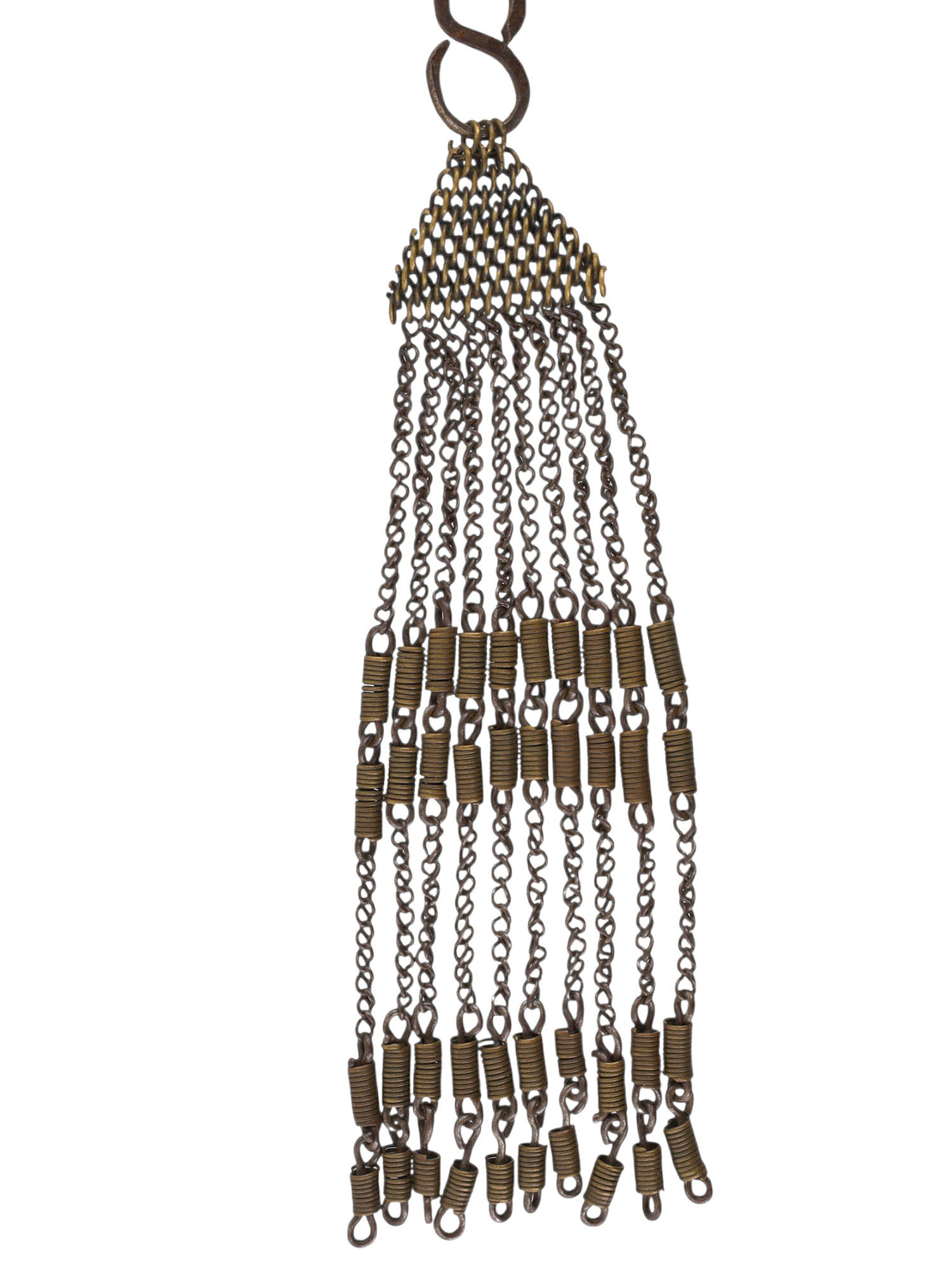 A MEDIEVAL FORGED IRON CHAIN TASSEL AND WHIP HANDLE, PROBABLY EQUESTRIAN, 15TH-16TH CENTURY