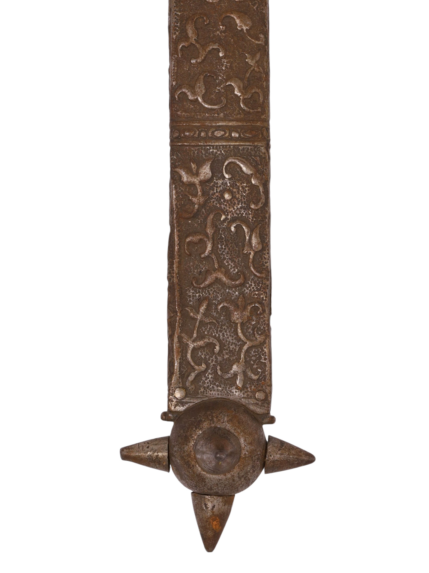 A METAL SWORD SCABBARD WITH MACE POMMEL, CENTRAL EUROPEAN, 17TH C.