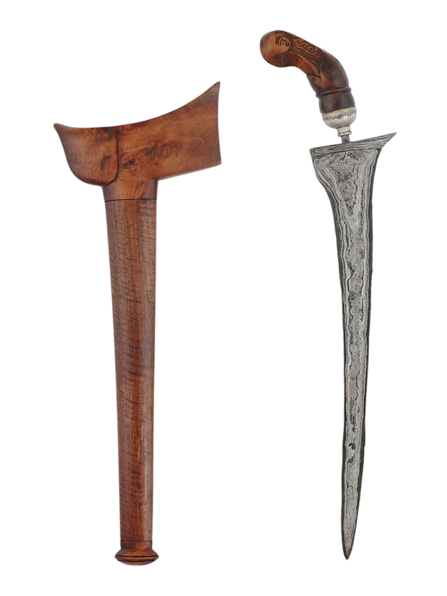 AN INDONESIAN KRIS DAGGER WITH SCABBARD AND FABRIC POUCH