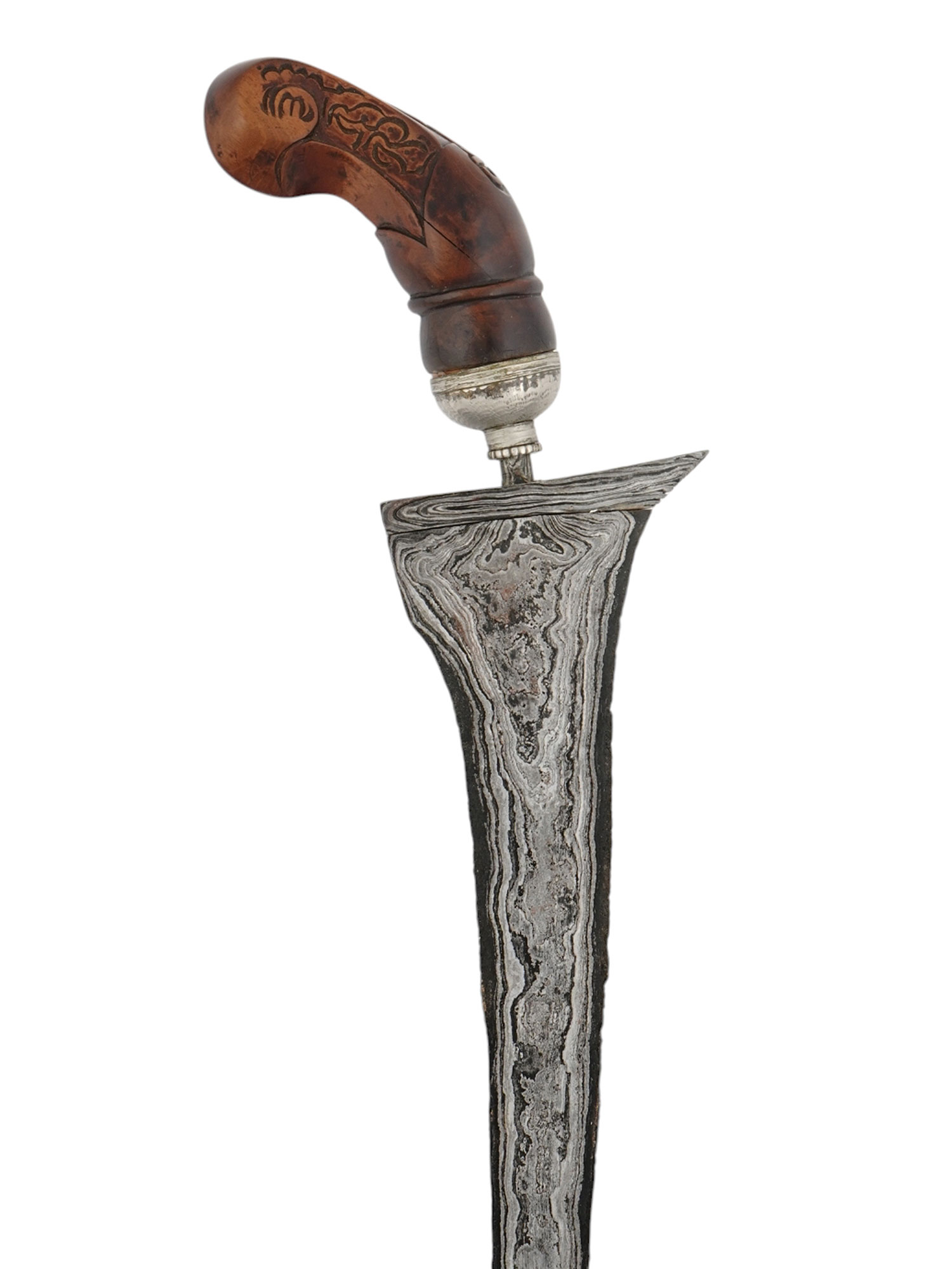AN INDONESIAN KRIS DAGGER WITH SCABBARD AND FABRIC POUCH