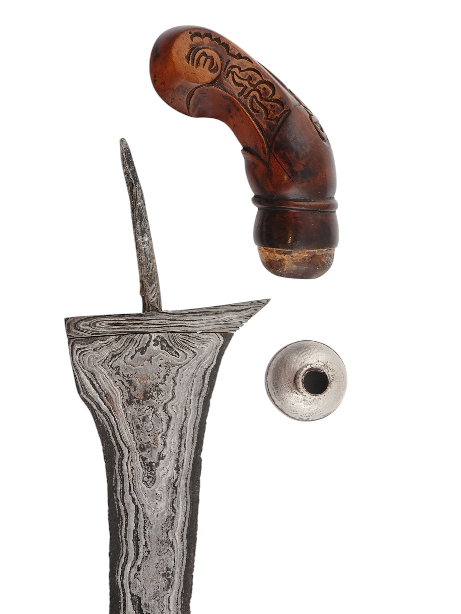 AN INDONESIAN KRIS DAGGER WITH SCABBARD AND FABRIC POUCH