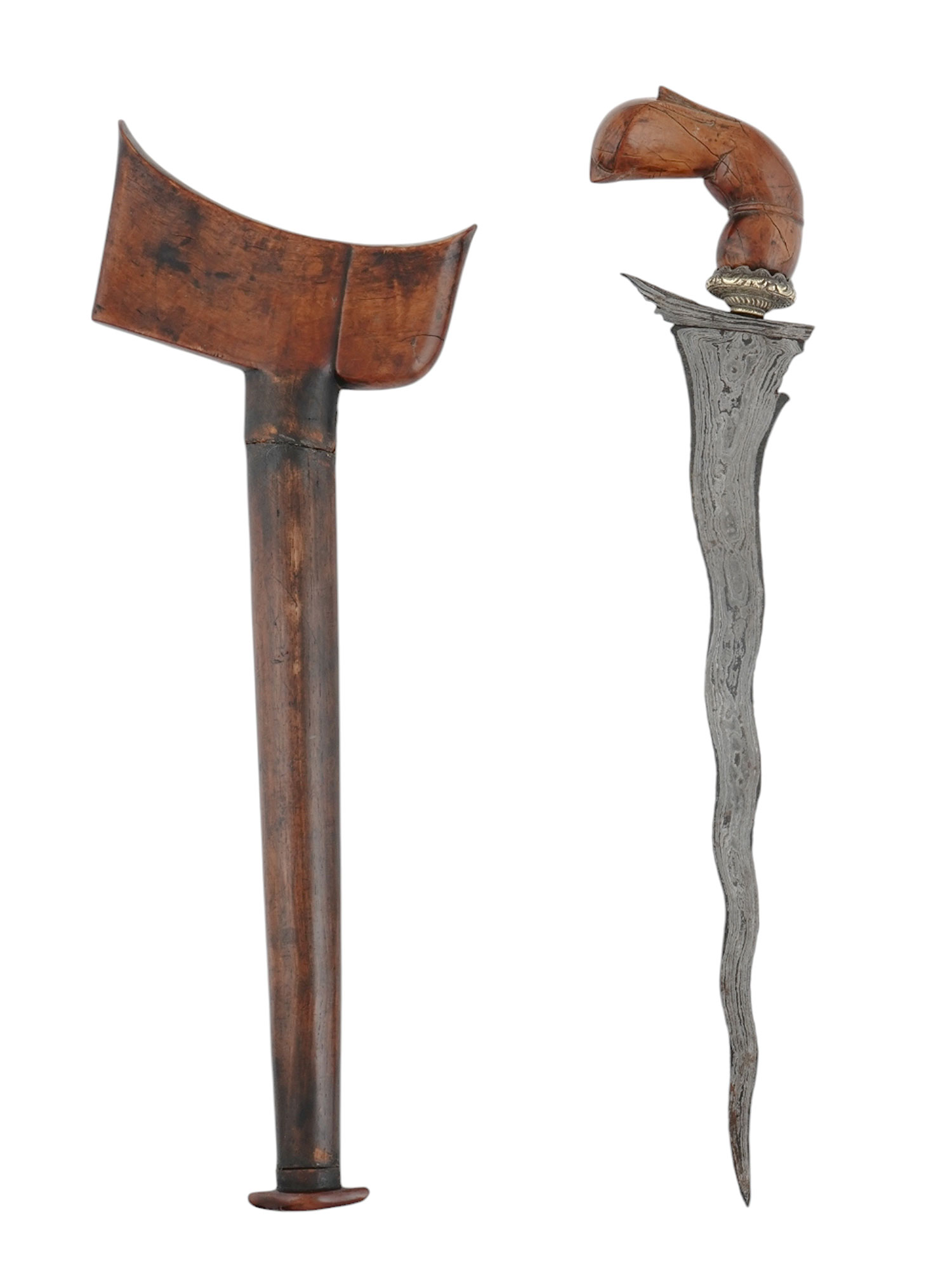AN INDONESIAN KRIS DAGGER WITH SCABBARD AND FABRIC POUCH