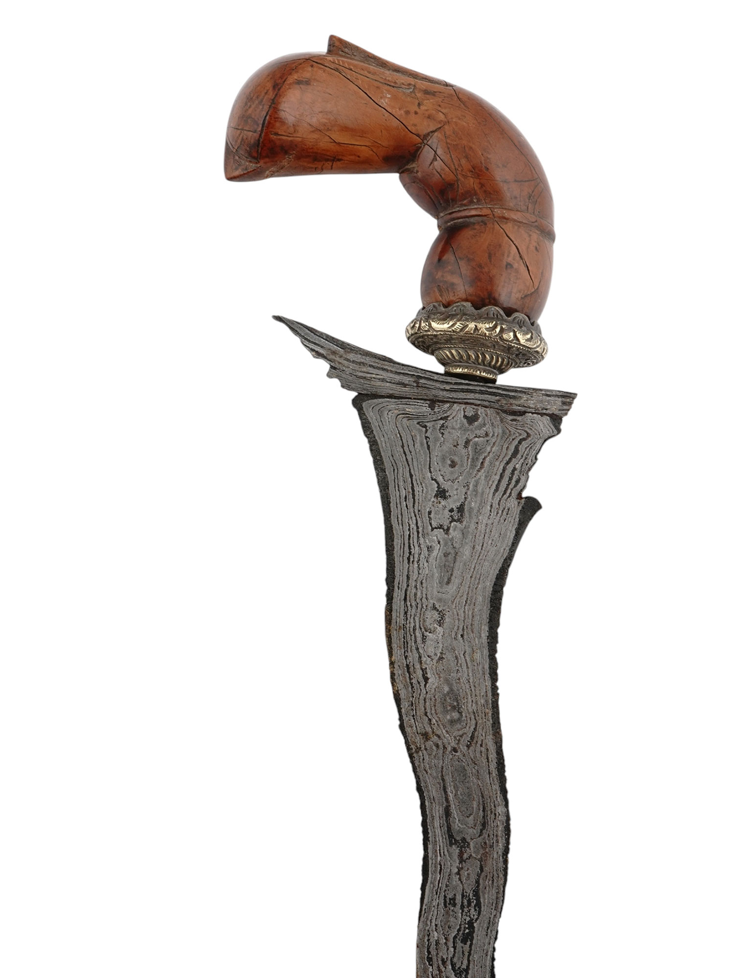 AN INDONESIAN KRIS DAGGER WITH SCABBARD AND FABRIC POUCH