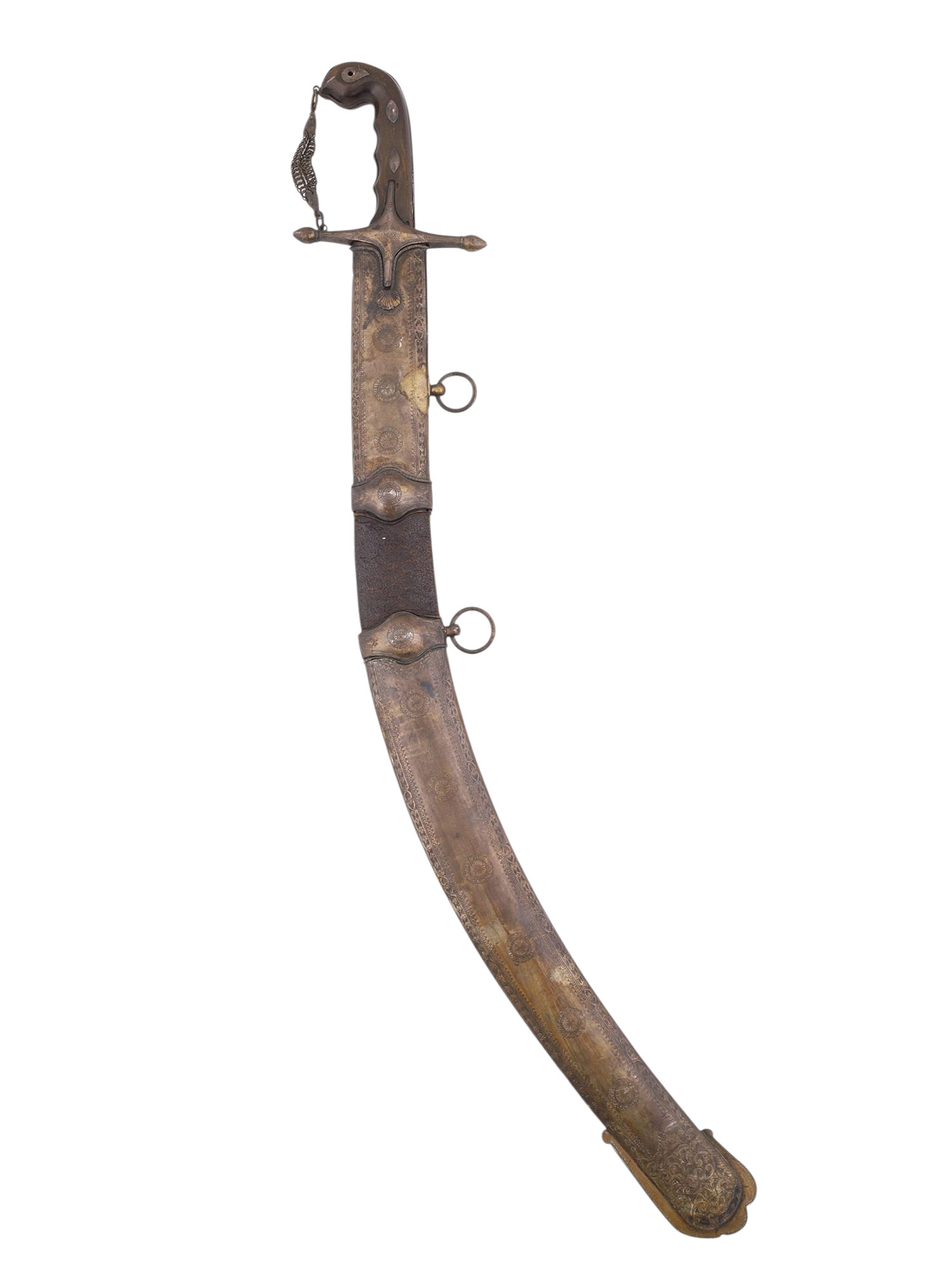 A LARGE OTTOMAN KILIJ SWORD WITH METAL-MOUNTED SCABBARD, 19TH CENTURY
