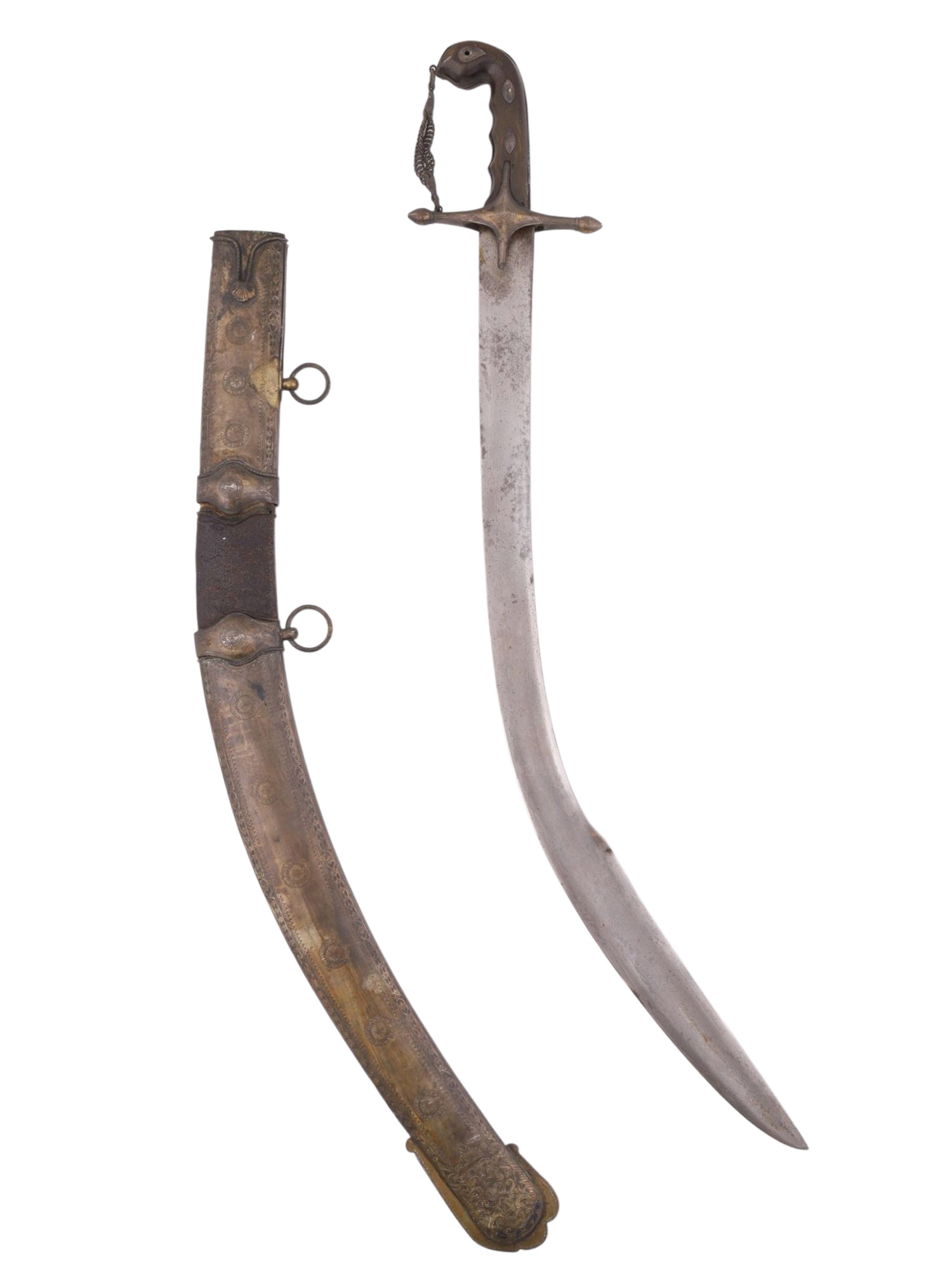 A LARGE OTTOMAN KILIJ SWORD WITH METAL-MOUNTED SCABBARD, 19TH CENTURY