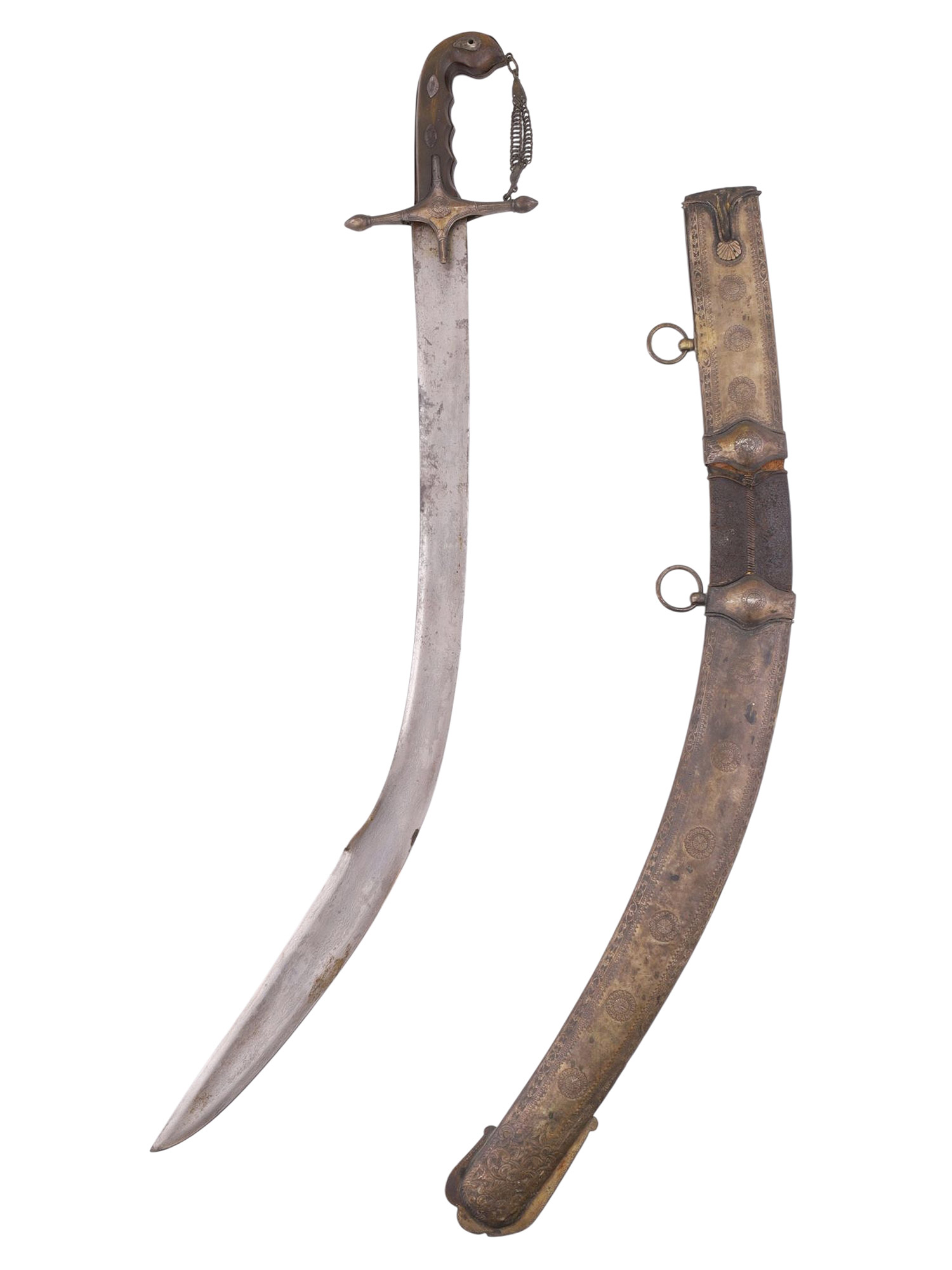 A LARGE OTTOMAN KILIJ SWORD WITH METAL-MOUNTED SCABBARD, 19TH CENTURY