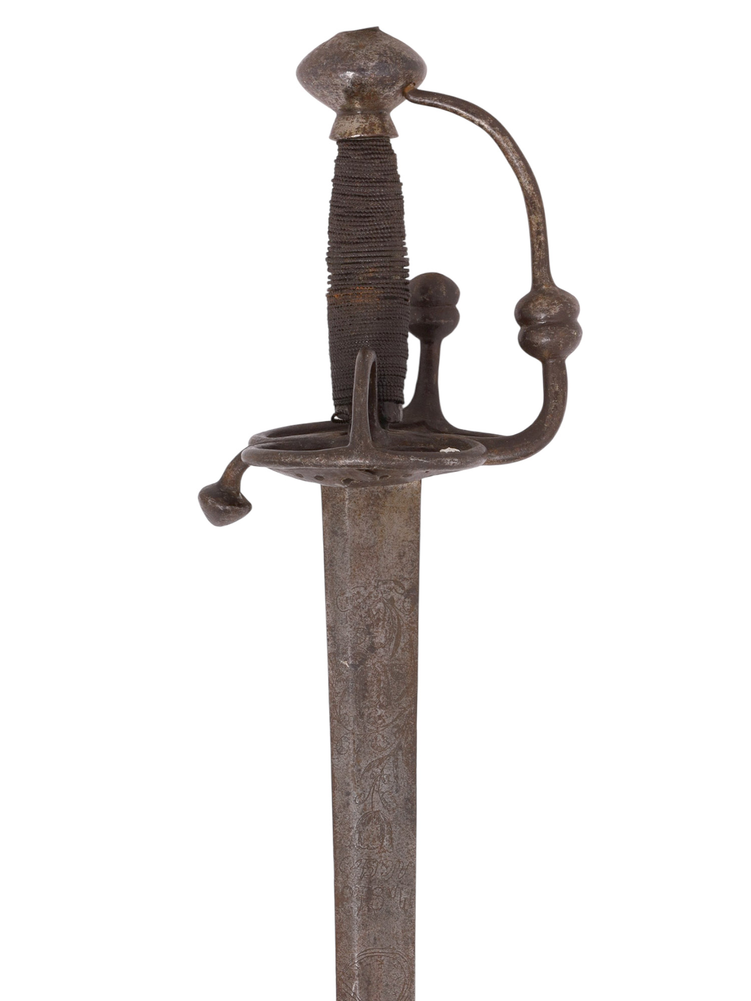 A GERMAN HILTED SWORD WITH BISHOP'S HEAD MOTIF, 16TH CENTURY