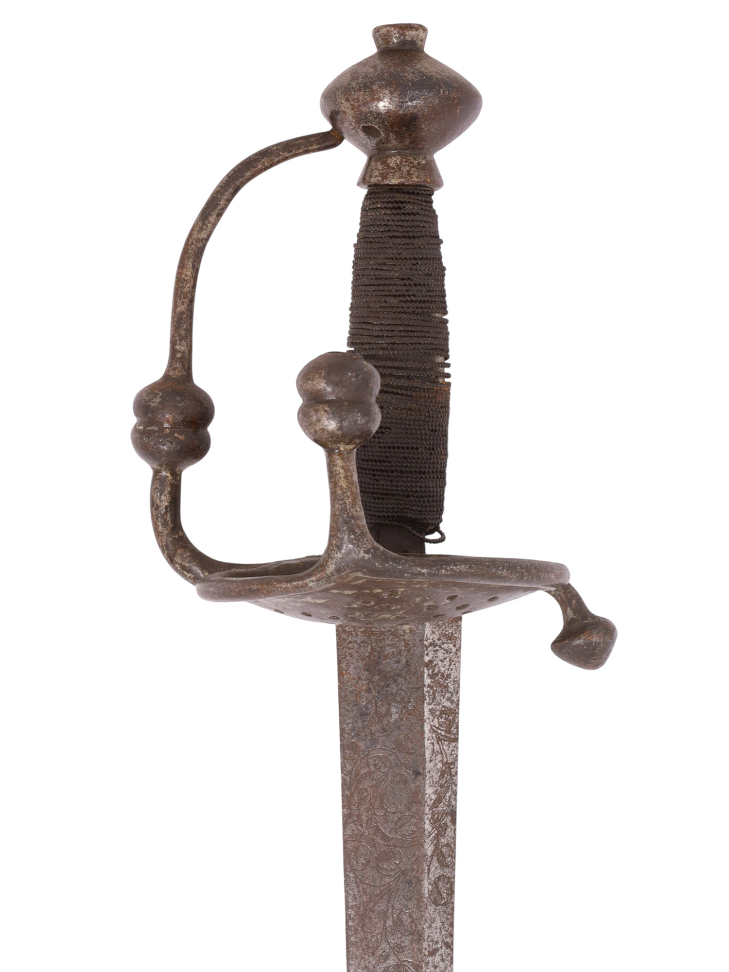 A GERMAN HILTED SWORD WITH BISHOP'S HEAD MOTIF, 16TH CENTURY