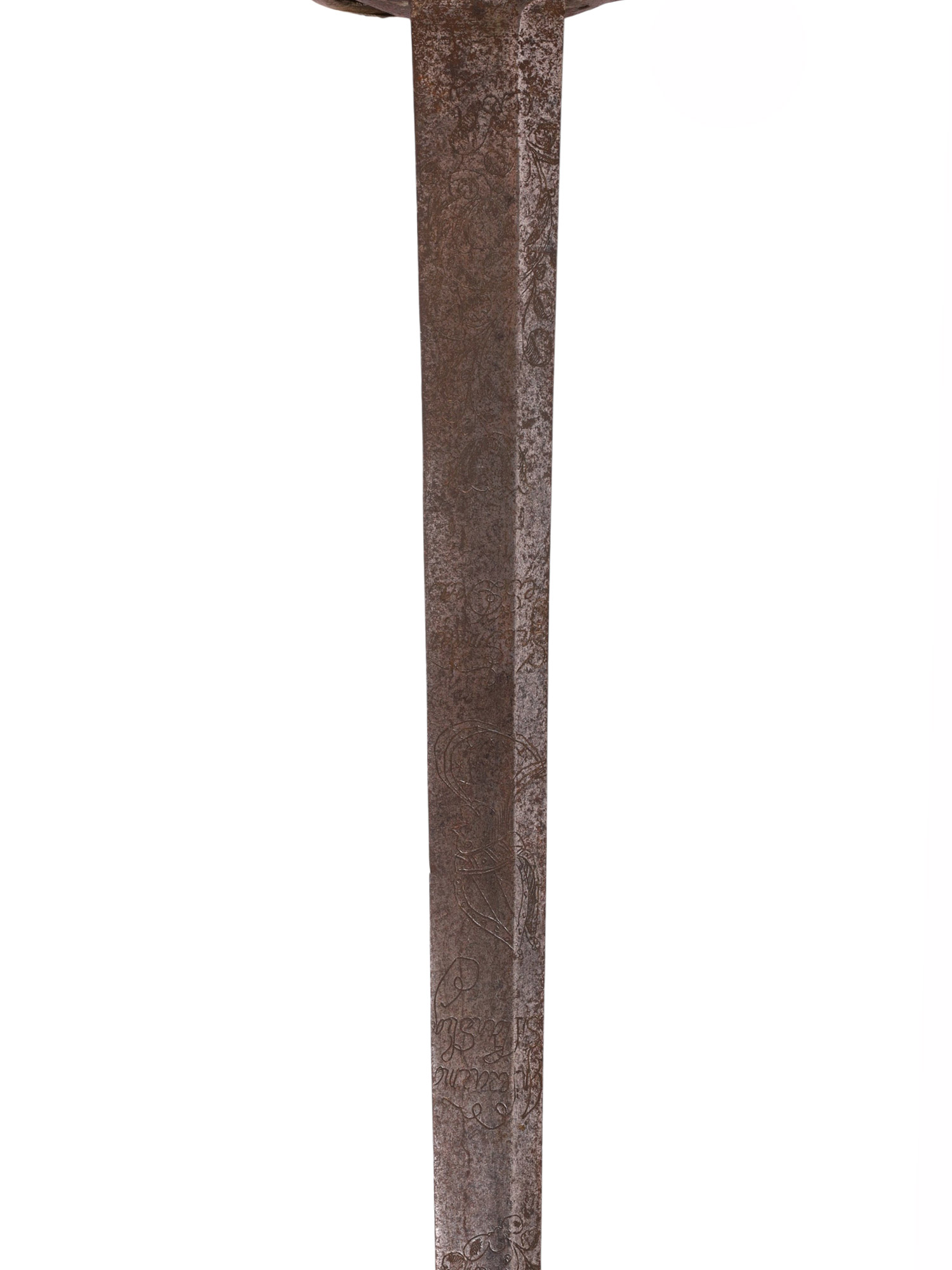 A GERMAN HILTED SWORD WITH BISHOP'S HEAD MOTIF, 16TH CENTURY