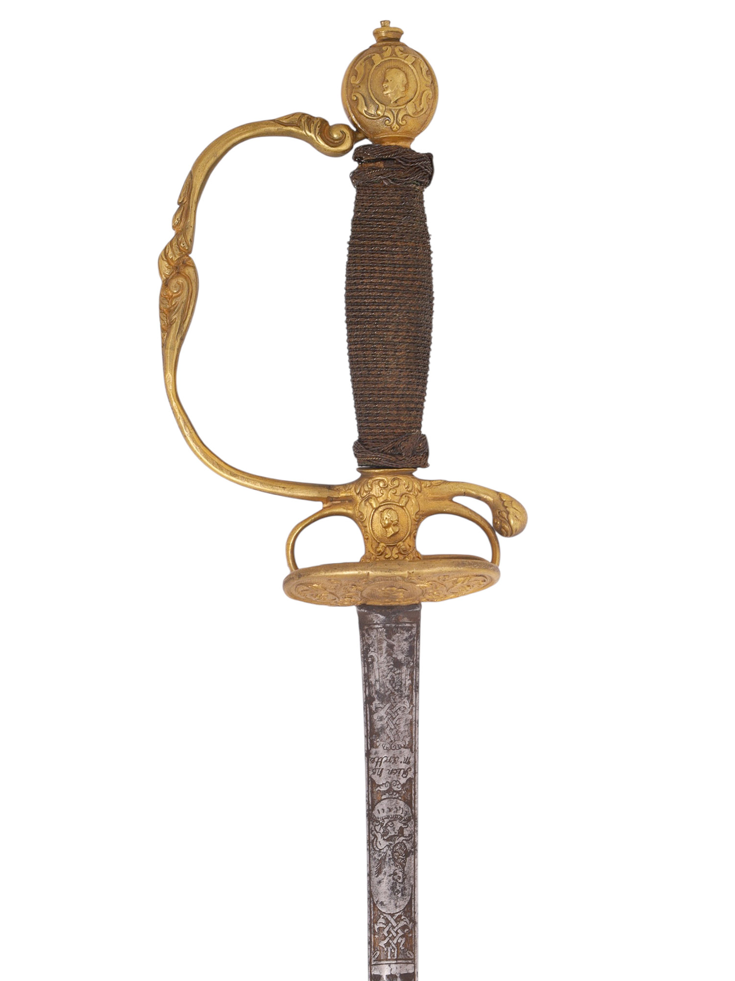A FRENCH SMALLSWORD WITH ENGRAVED BLADE, 18TH CENTURY