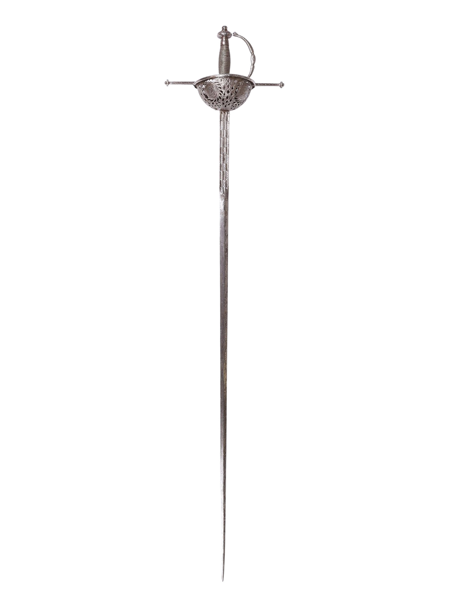 AN ENGRAVED SPANISH CUP-HILT TAZA RAPIER, CIRCA 17TH CENTURY