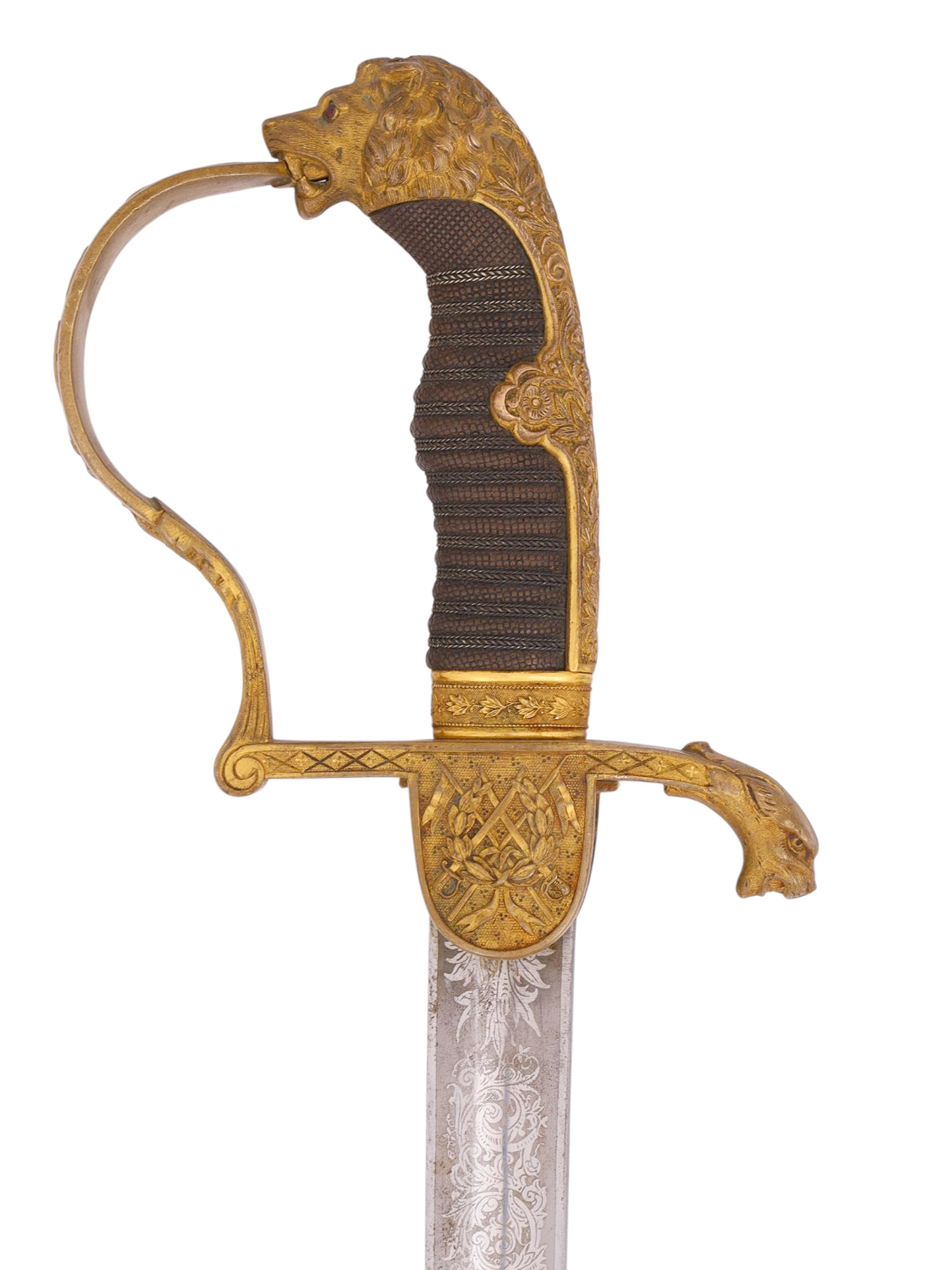 A GERMAN EMPIRE SOLINGEN ETCHED LION HEAD SABRE, CA. 1883-1918