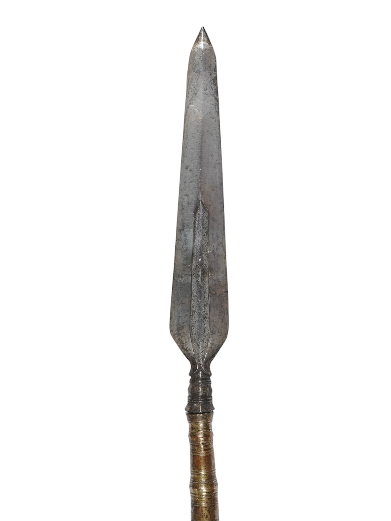 A MALAYSIAN OR PHILIPPINE SPEAR WITH INCISED DECORATION, 19 C.