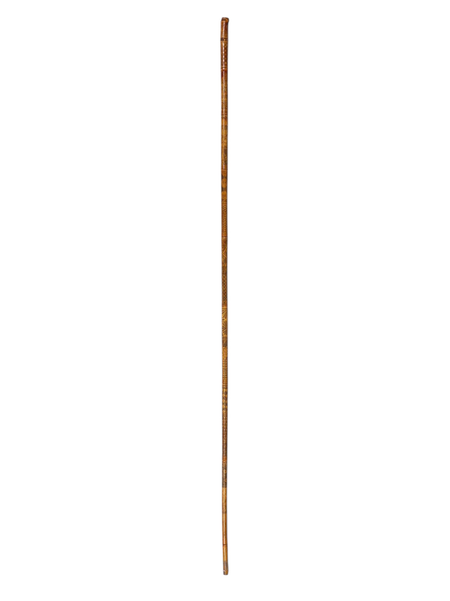 A JAPANESE ENGRAVED BAMBOO WALKING STICK OR CANE, 19TH CENTURY