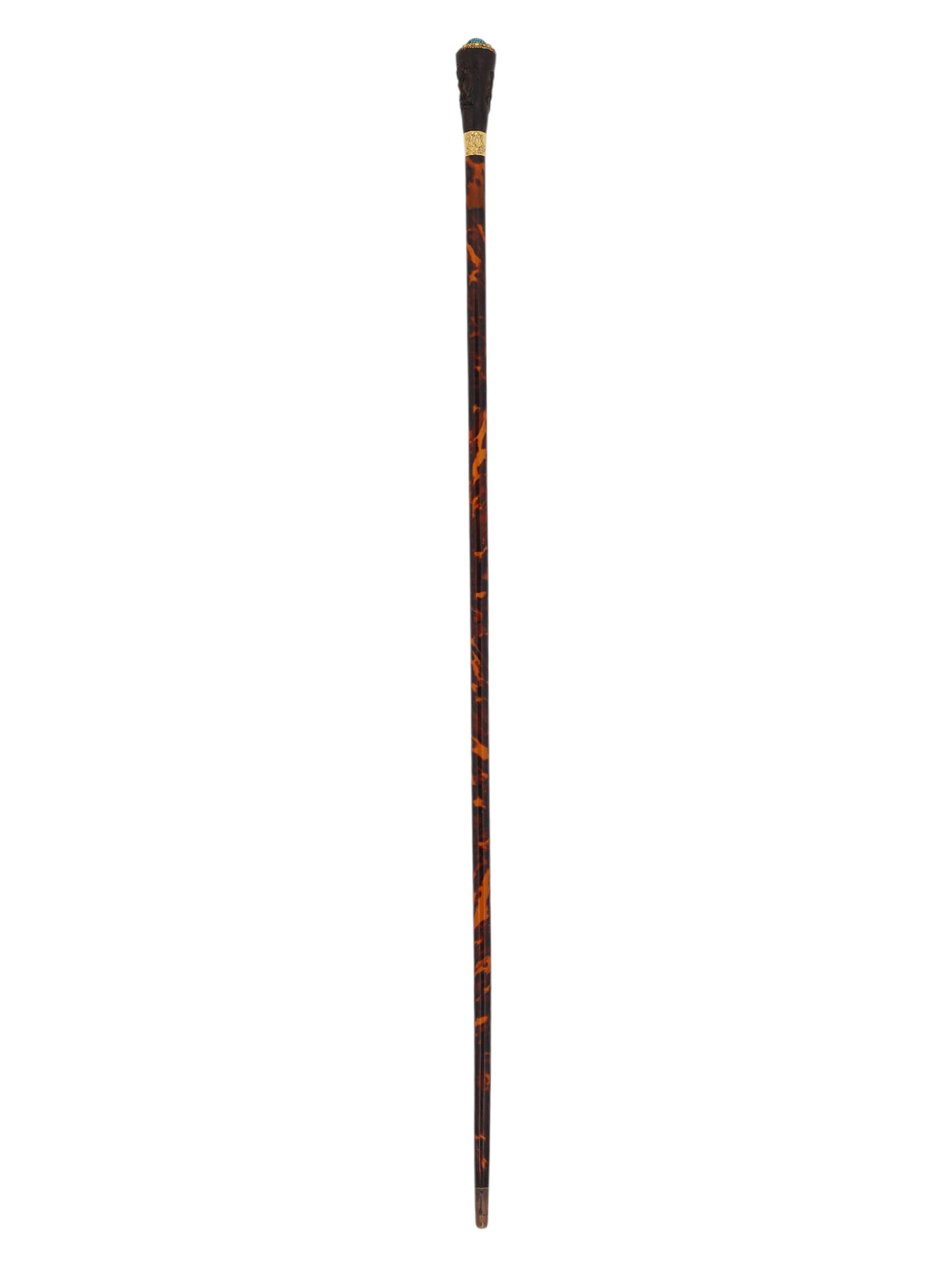 A FRENCH GOLD AND TURQUOISE SET PRESENTATION CANE, MID 19TH CENTURY