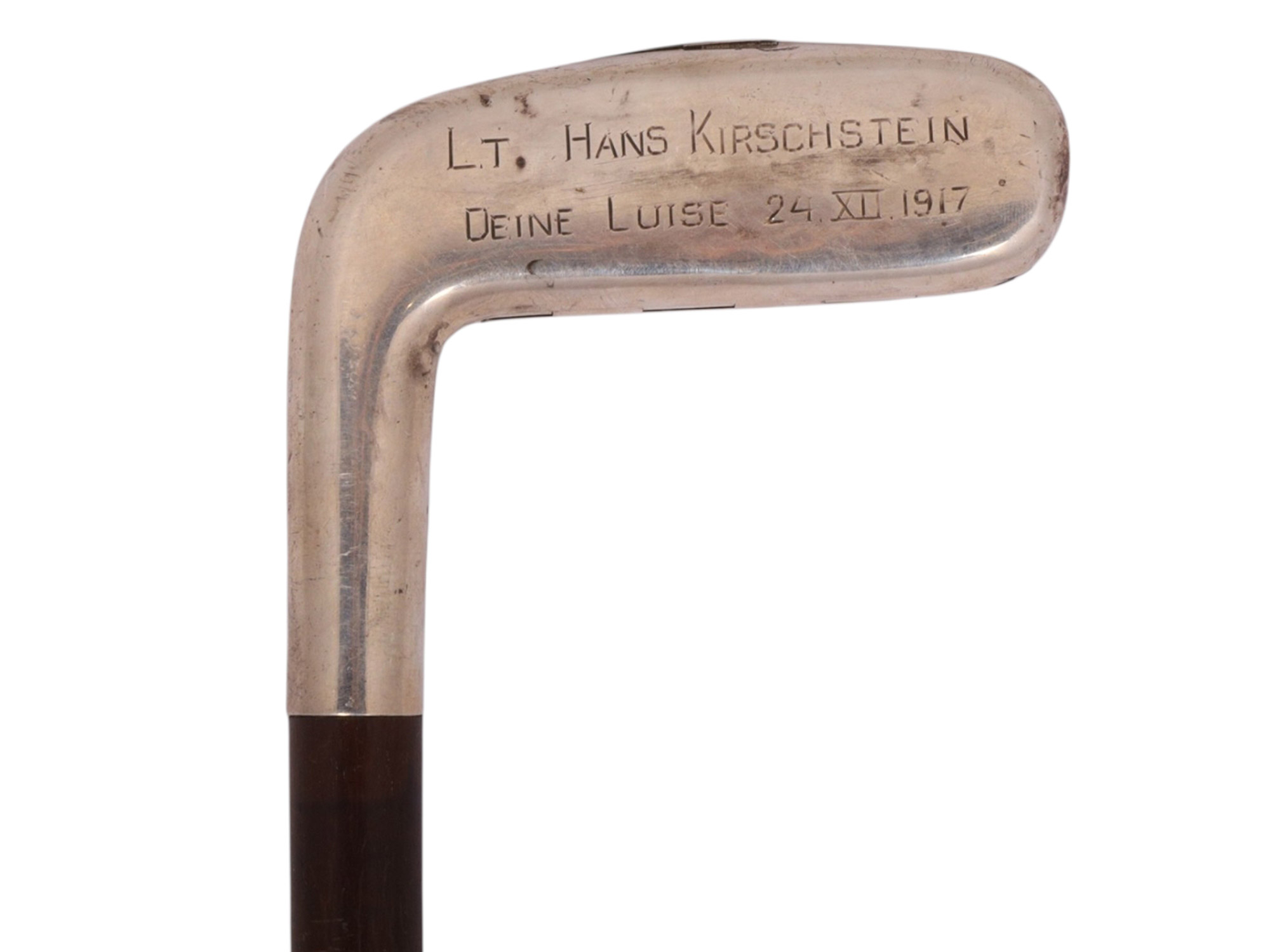 A GERMAN WW1 ACE LT. KIRSCHSTEIN COMBINED WALKING STICK GOLF CLUB CIGARETTE CASE, 1917