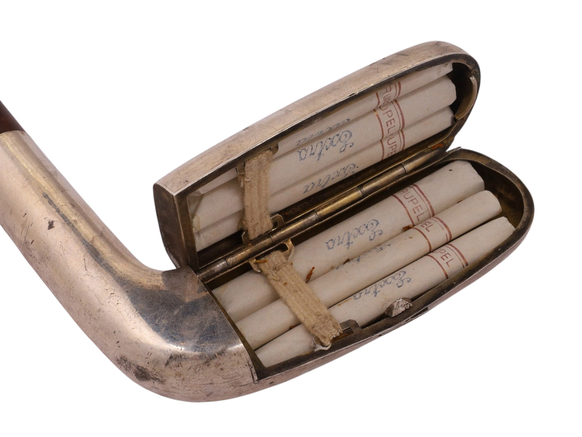 A GERMAN WW1 ACE LT. KIRSCHSTEIN COMBINED WALKING STICK GOLF CLUB CIGARETTE CASE, 1917