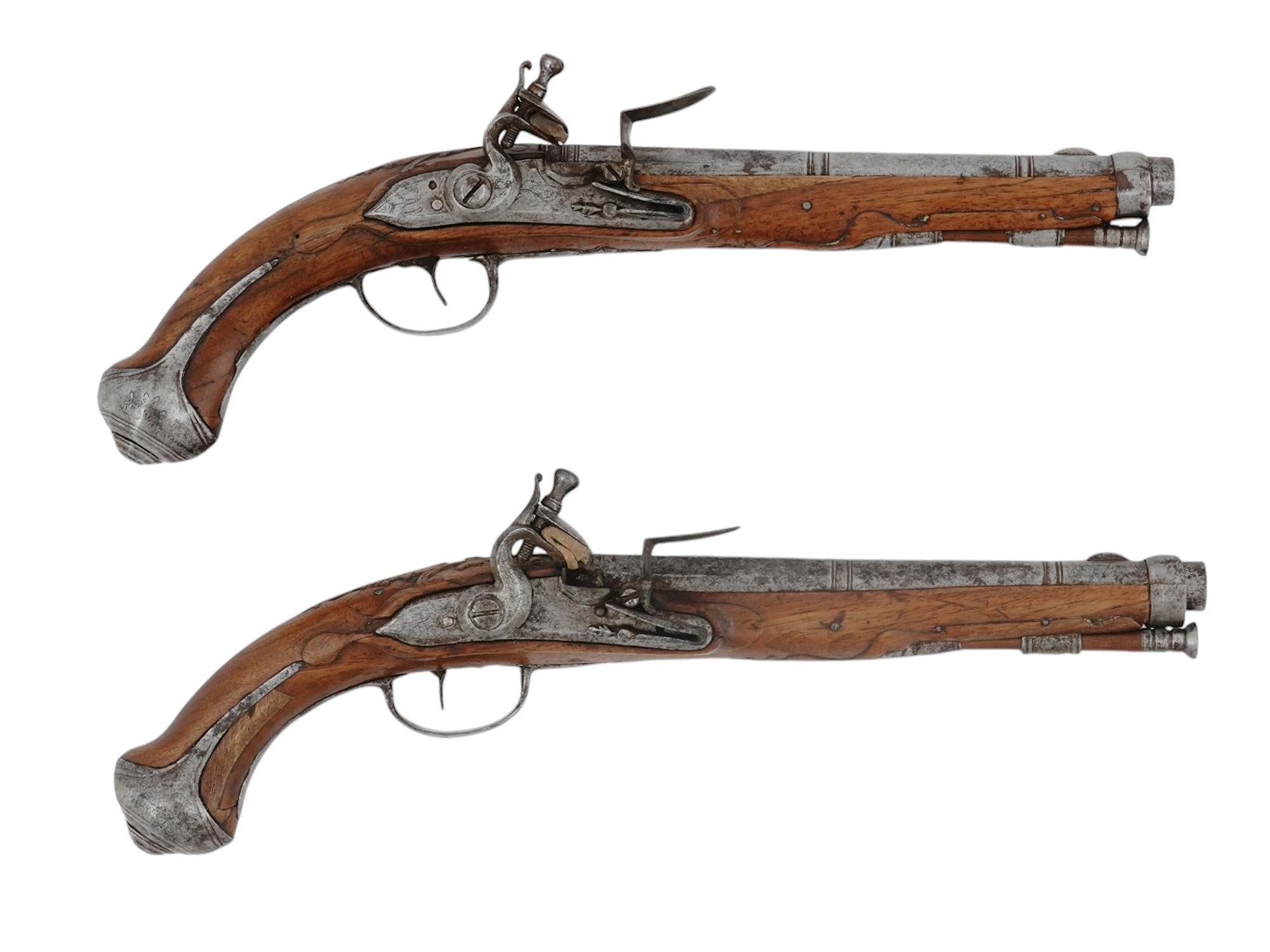 A MATCHED PAIR OF EUROPEAN FLINTLOCK PISTOLS, 18TH CENTURY