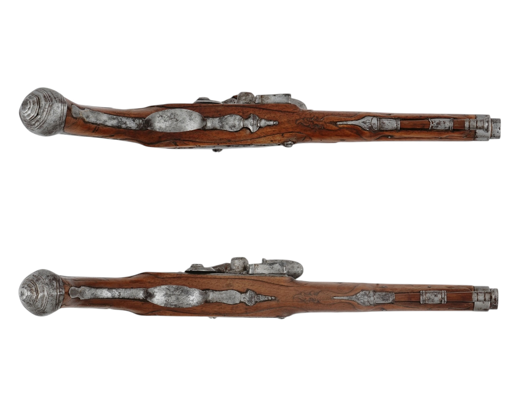 A MATCHED PAIR OF EUROPEAN FLINTLOCK PISTOLS, 18TH CENTURY
