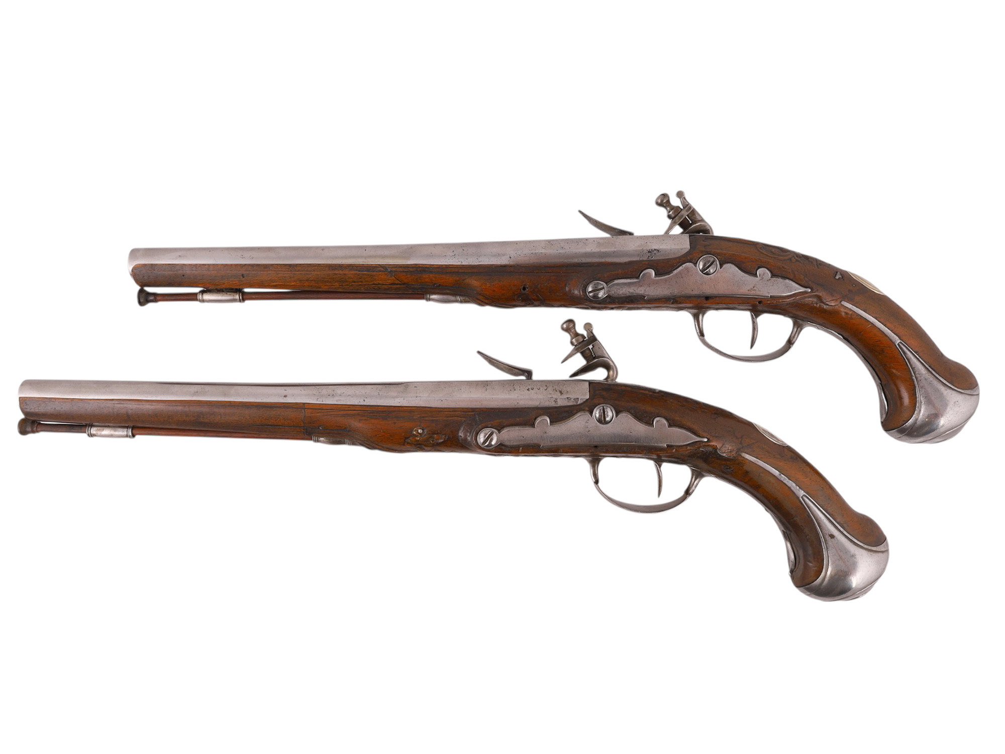 A PAIR OF MATCHING FLINTLOCK PISTOLS, FRENCH, MID-18TH CENTURY