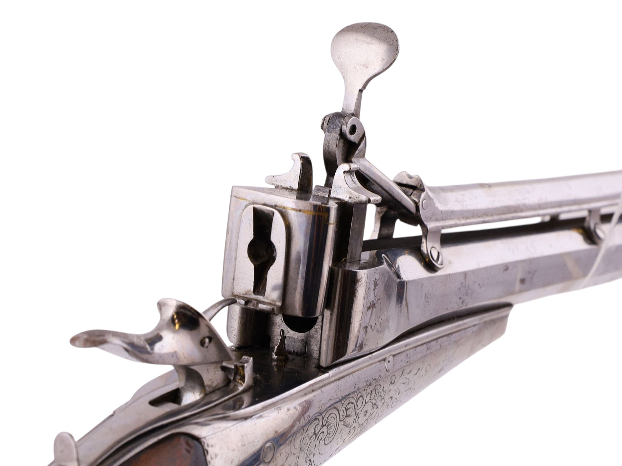 A RARE ENGRAVED VICTOR COLLETTE GRAVITY FEED PISTOL, 19TH CENTURY
