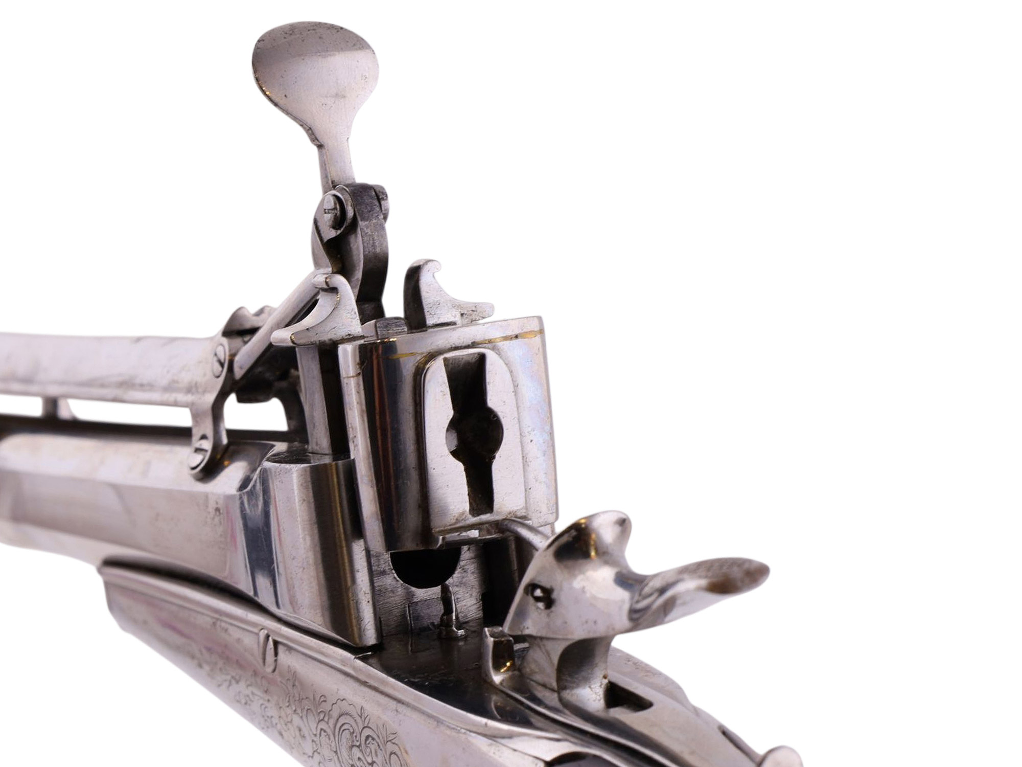 A RARE ENGRAVED VICTOR COLLETTE GRAVITY FEED PISTOL, 19TH CENTURY