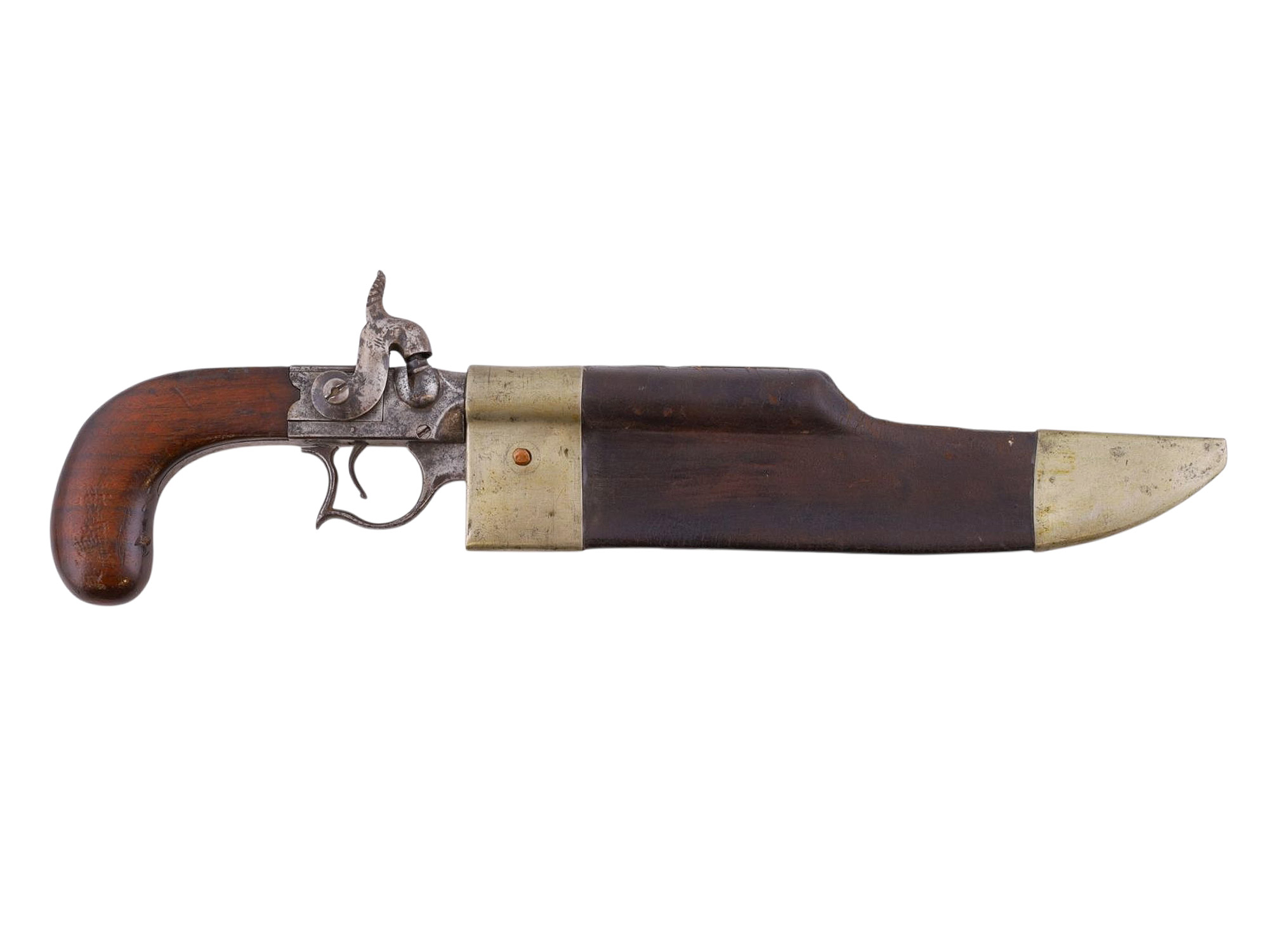 A MORRILL, MOSMAN & BLAIR ELGIN PATENT CUTLASS PERCUSSION PISTOL WITH SHEATH, C. 1837