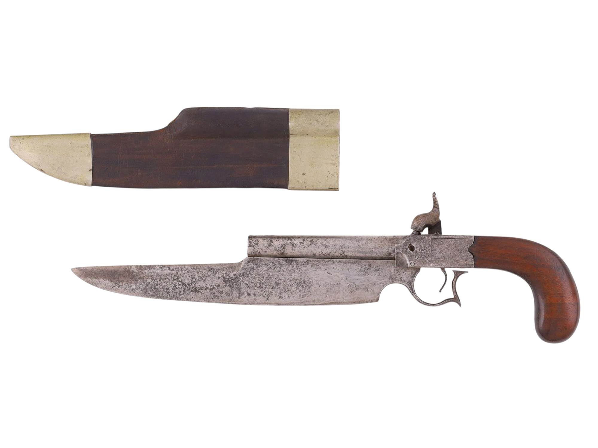 A MORRILL, MOSMAN & BLAIR ELGIN PATENT CUTLASS PERCUSSION PISTOL WITH SHEATH, C. 1837