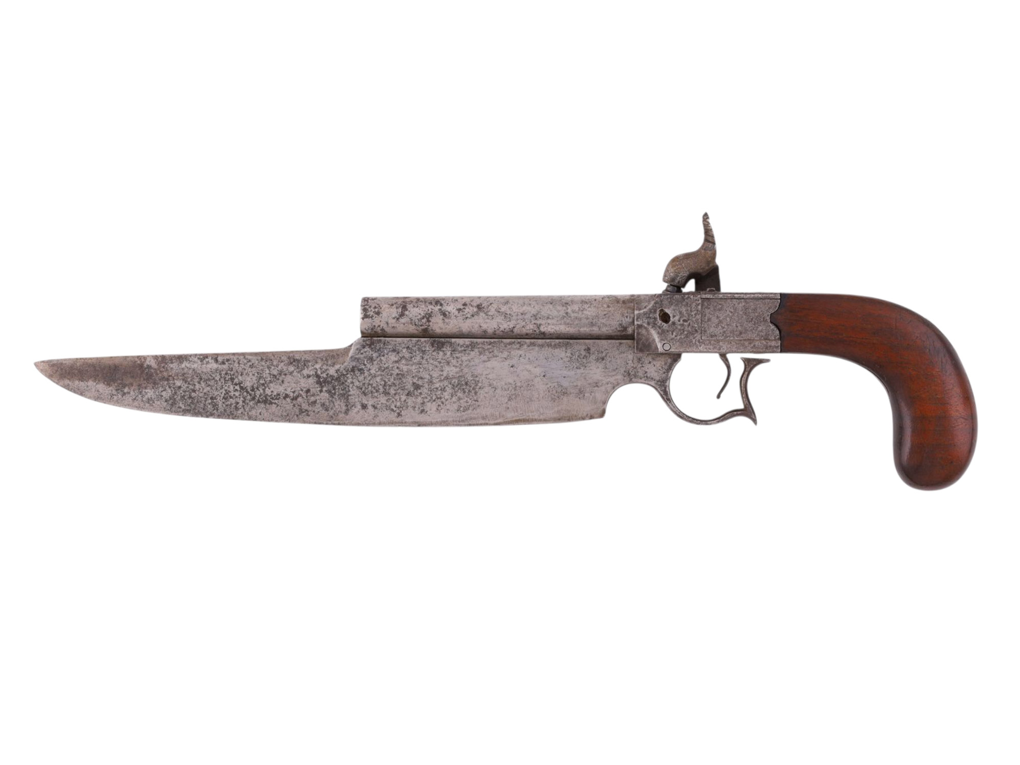 A MORRILL, MOSMAN & BLAIR ELGIN PATENT CUTLASS PERCUSSION PISTOL WITH SHEATH, C. 1837