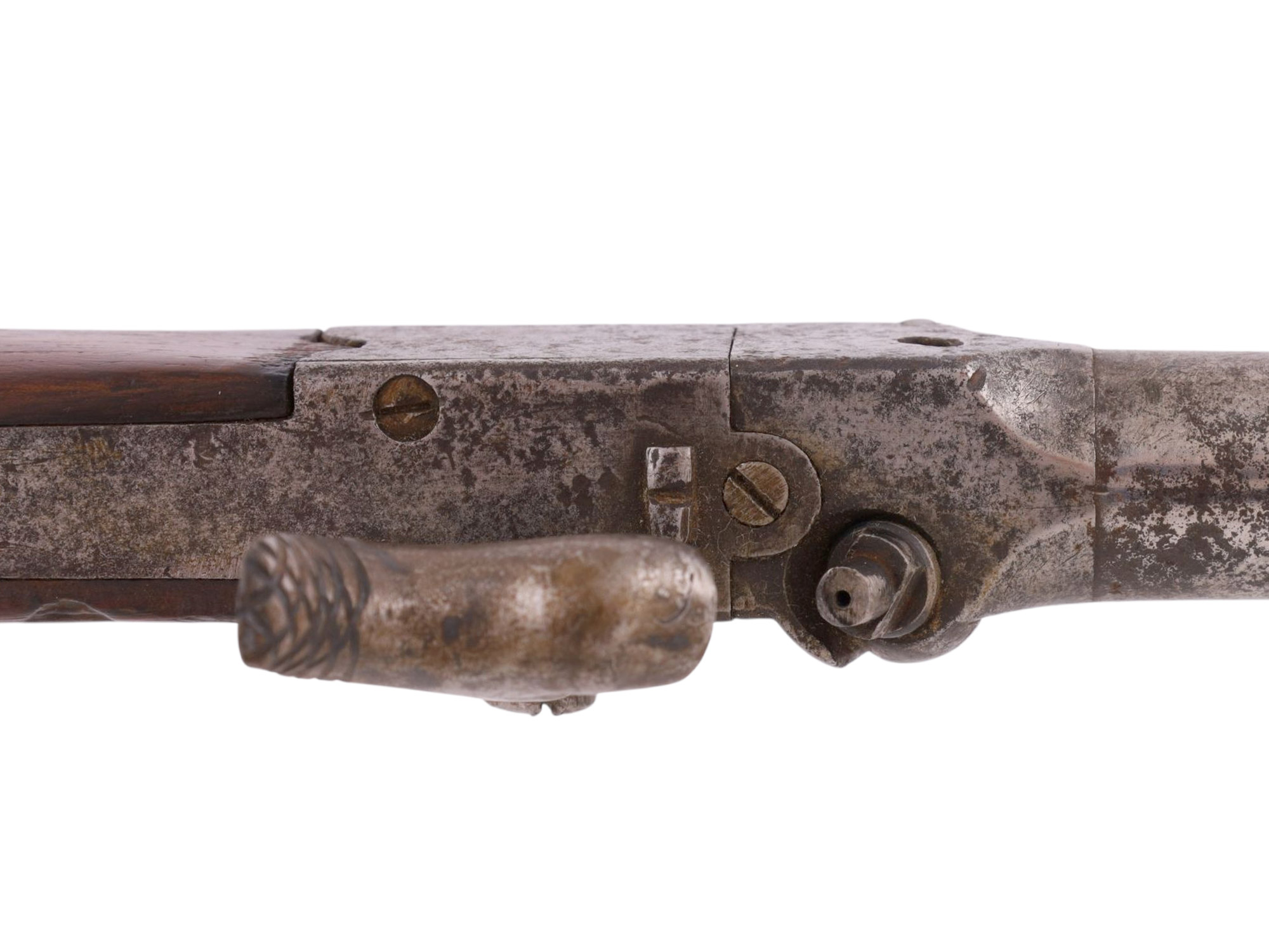 A MORRILL, MOSMAN & BLAIR ELGIN PATENT CUTLASS PERCUSSION PISTOL WITH SHEATH, C. 1837