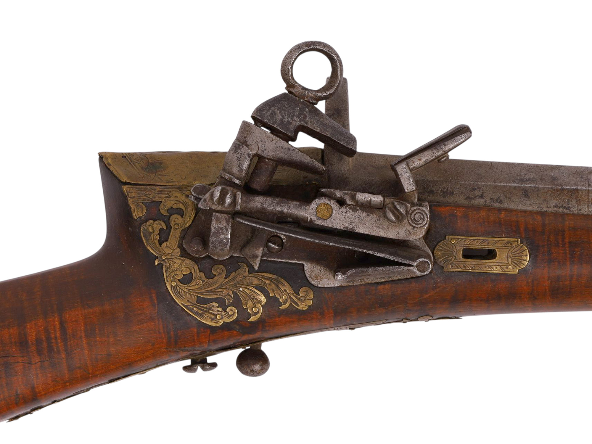 AN OTTOMAN TURKISH TUFEK RIFLE WITH INTRICATE BRASS OVERLAY, 19TH CENTURY
