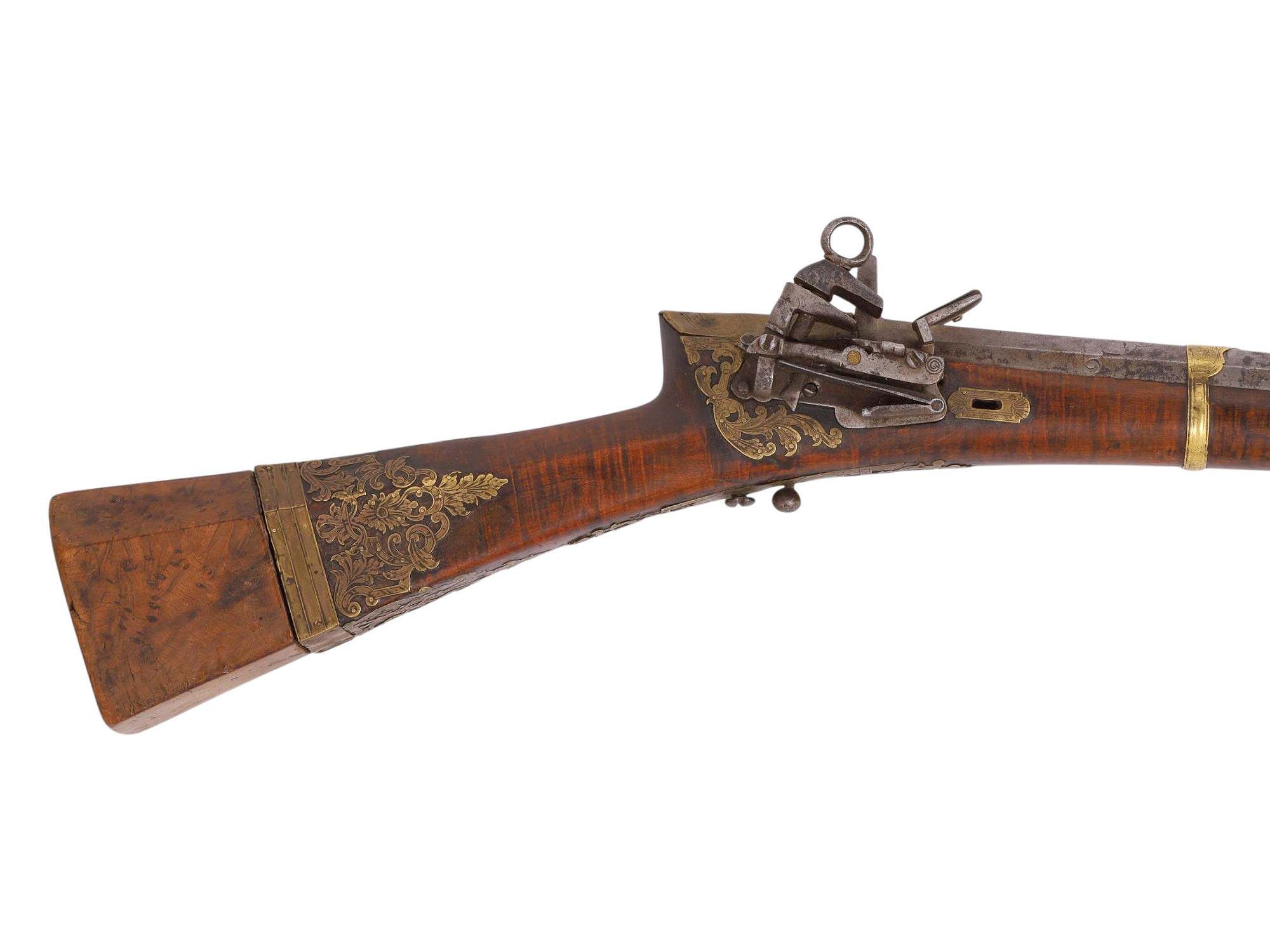 AN OTTOMAN TURKISH TUFEK RIFLE WITH INTRICATE BRASS OVERLAY, 19TH CENTURY