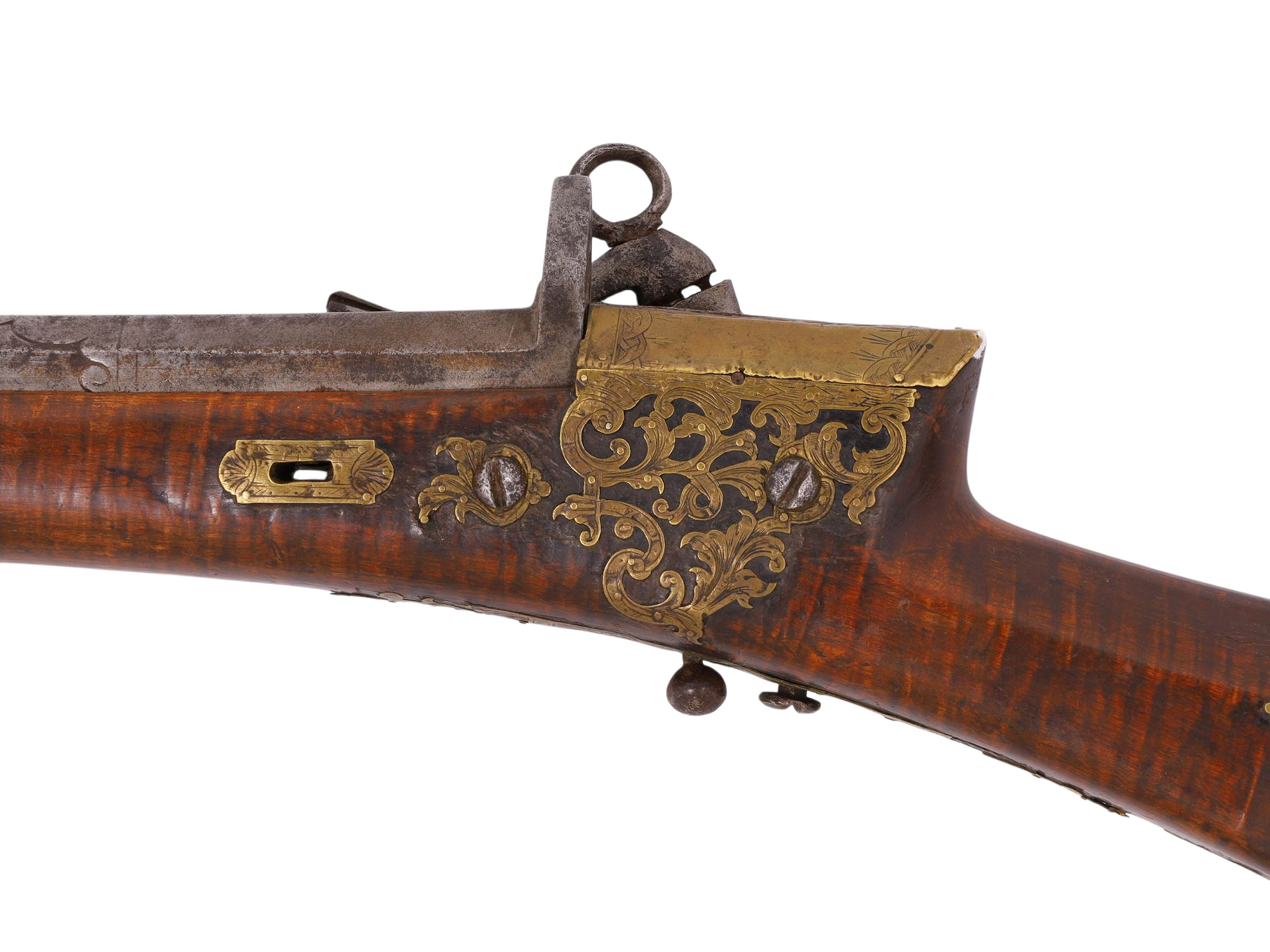 AN OTTOMAN TURKISH TUFEK RIFLE WITH INTRICATE BRASS OVERLAY, 19TH CENTURY