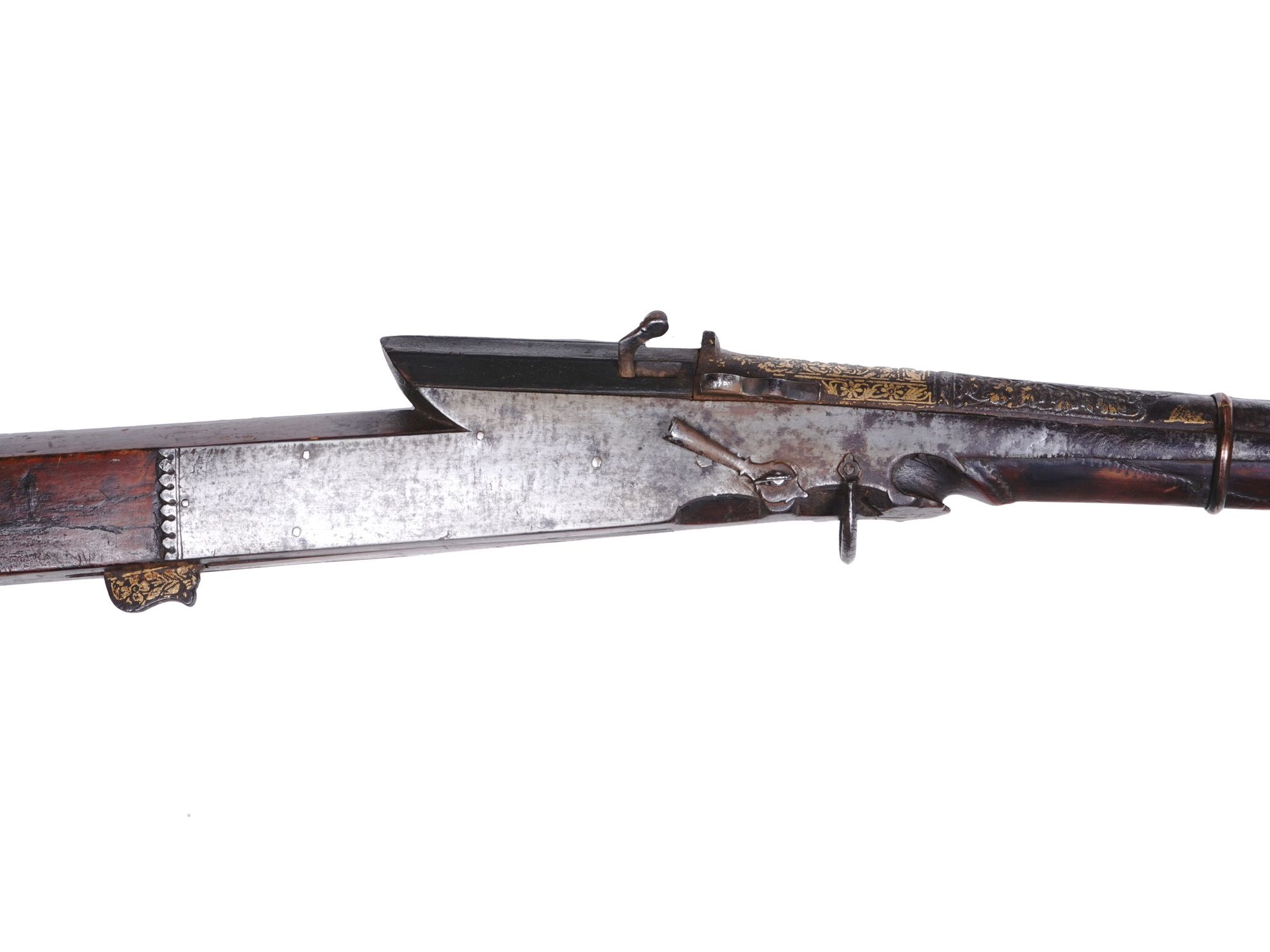 AN INDIAN MATCHLOCK RIFLE DECORATED WITH GOLD INAY, 18TH C.