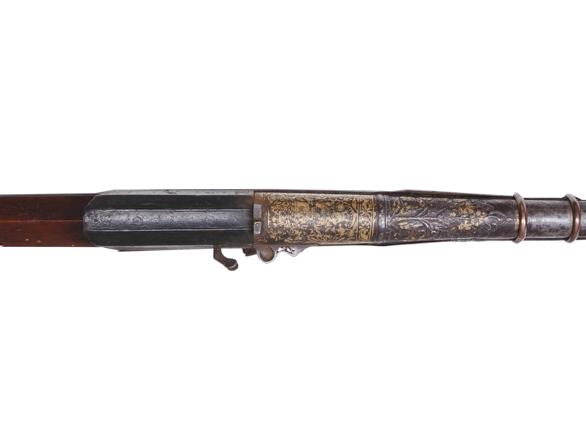 AN INDIAN MATCHLOCK RIFLE DECORATED WITH GOLD INAY, 18TH C.