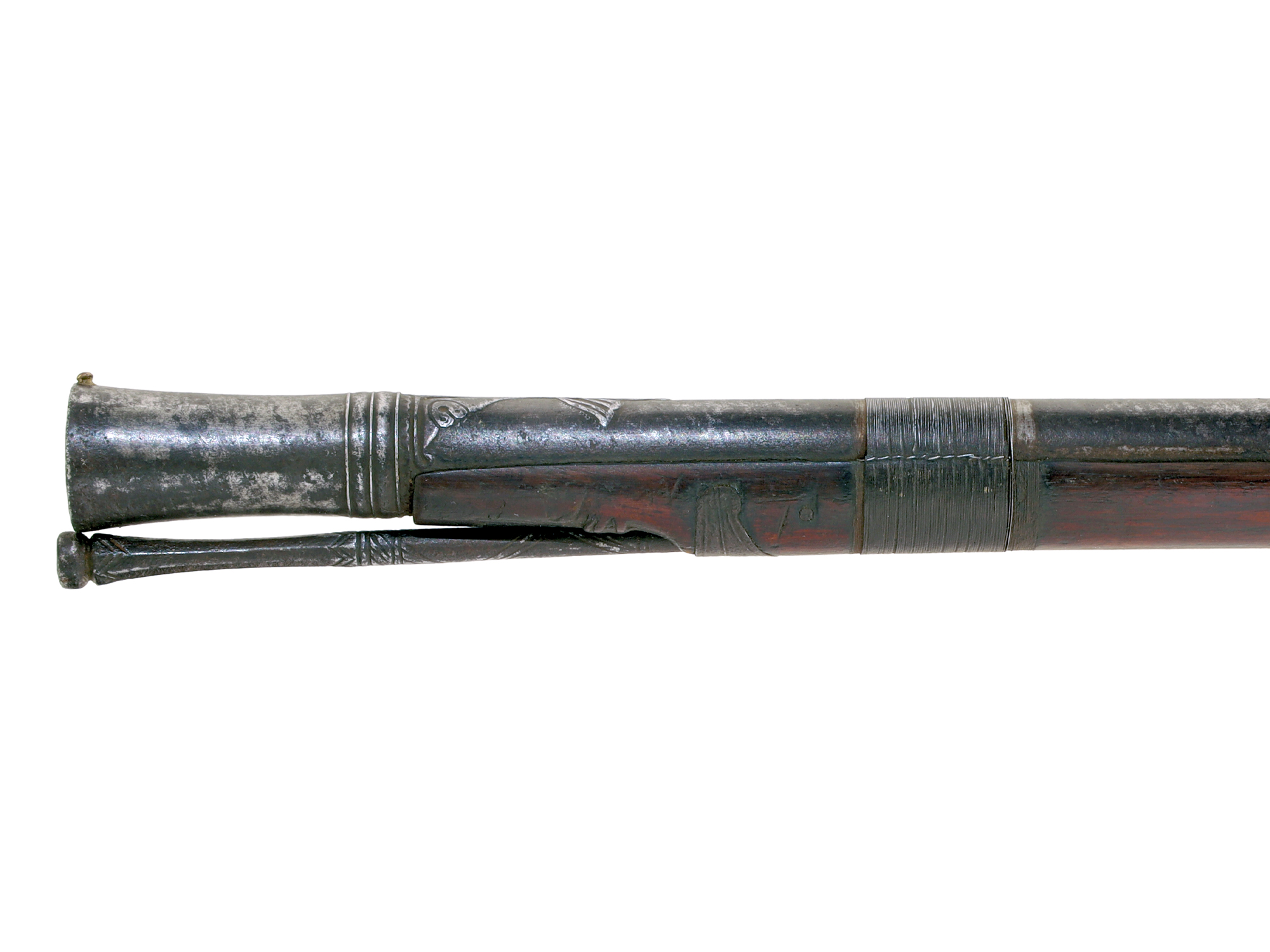 AN INDIAN MATCHLOCK TORADAR RIFLE, TWISTED STEEL BARREL, 18TH CENTURY