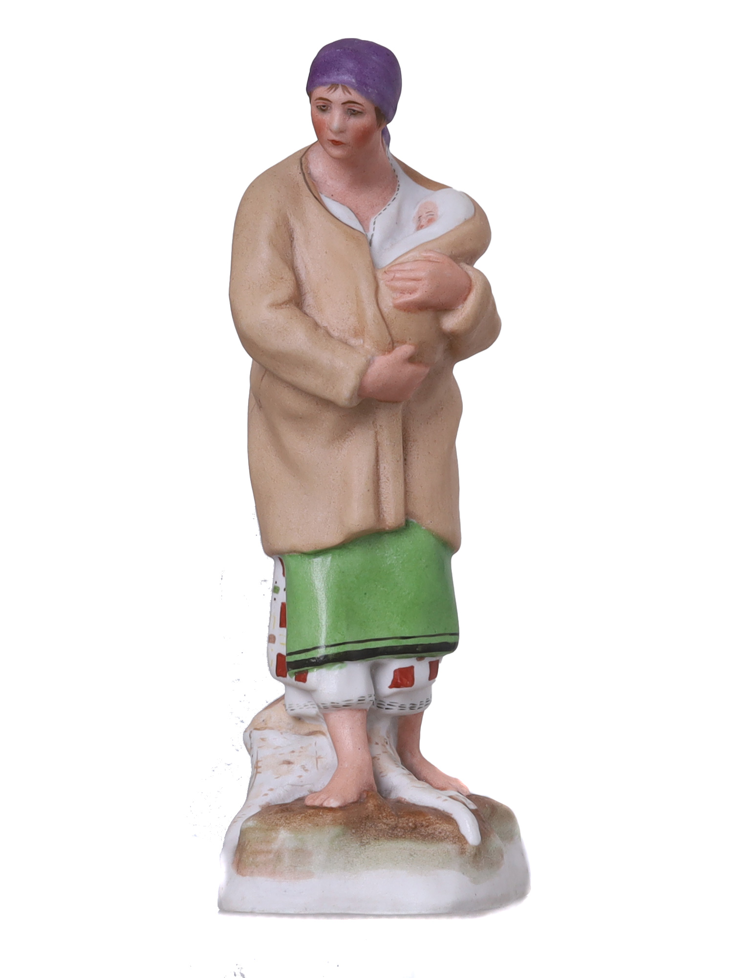 A RUSSIAN GARDNER PORCELAIN FIGURE OF MOTHER AND CHILD, 1830 - 1860
