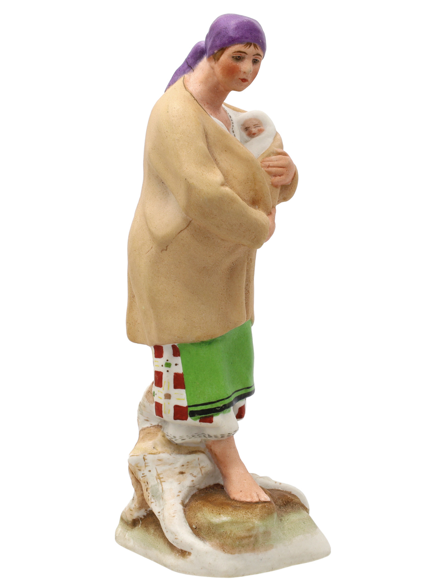 A RUSSIAN GARDNER PORCELAIN FIGURE OF MOTHER AND CHILD, 1830 - 1860
