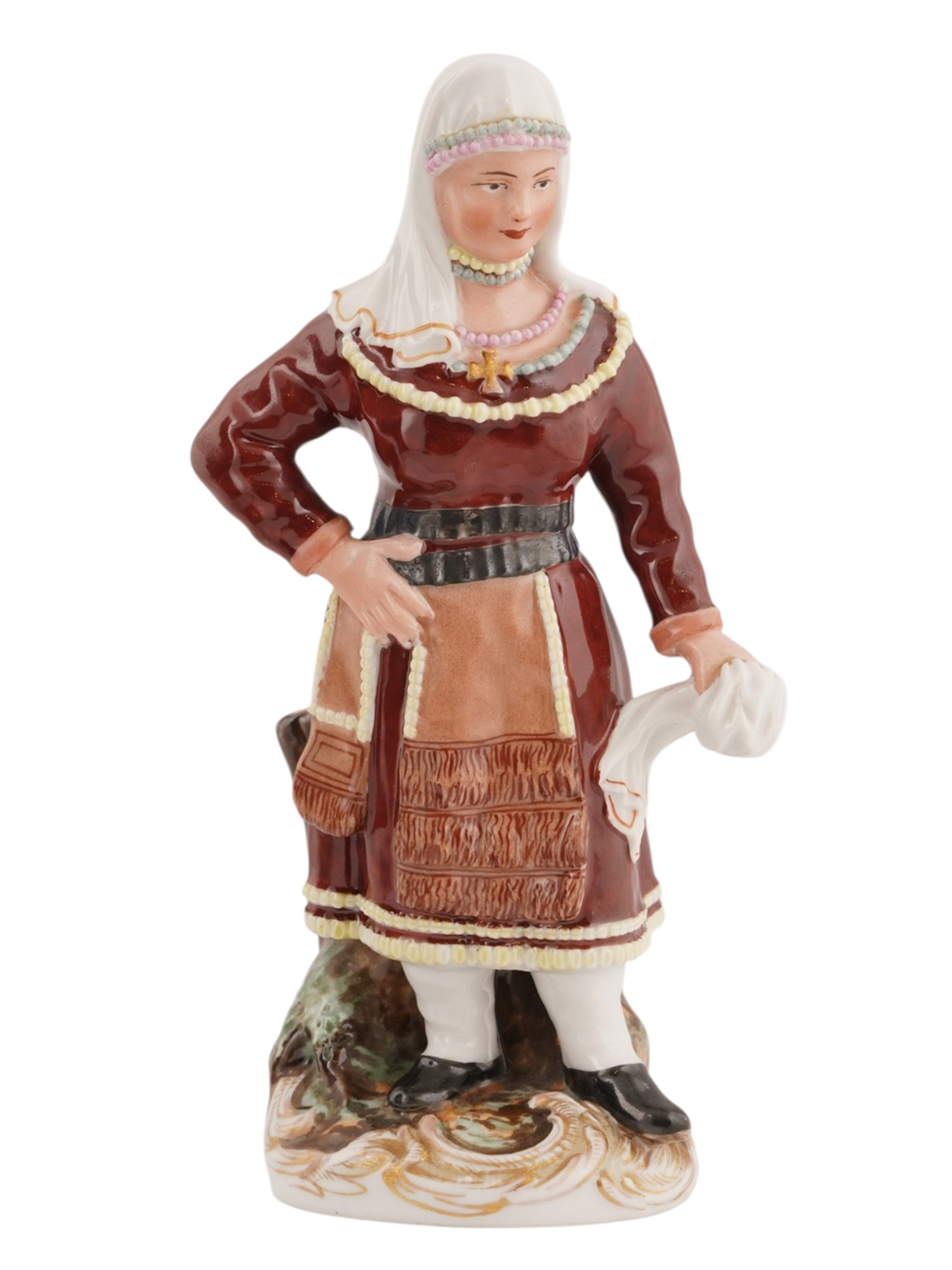 A RUSSIAN POPOV PORCELAIN FIGURE OF A FINNISH WOMAN POPOV PORCELAIN FACTORY, MOSCOW REGION, MID-19TH CENTURY