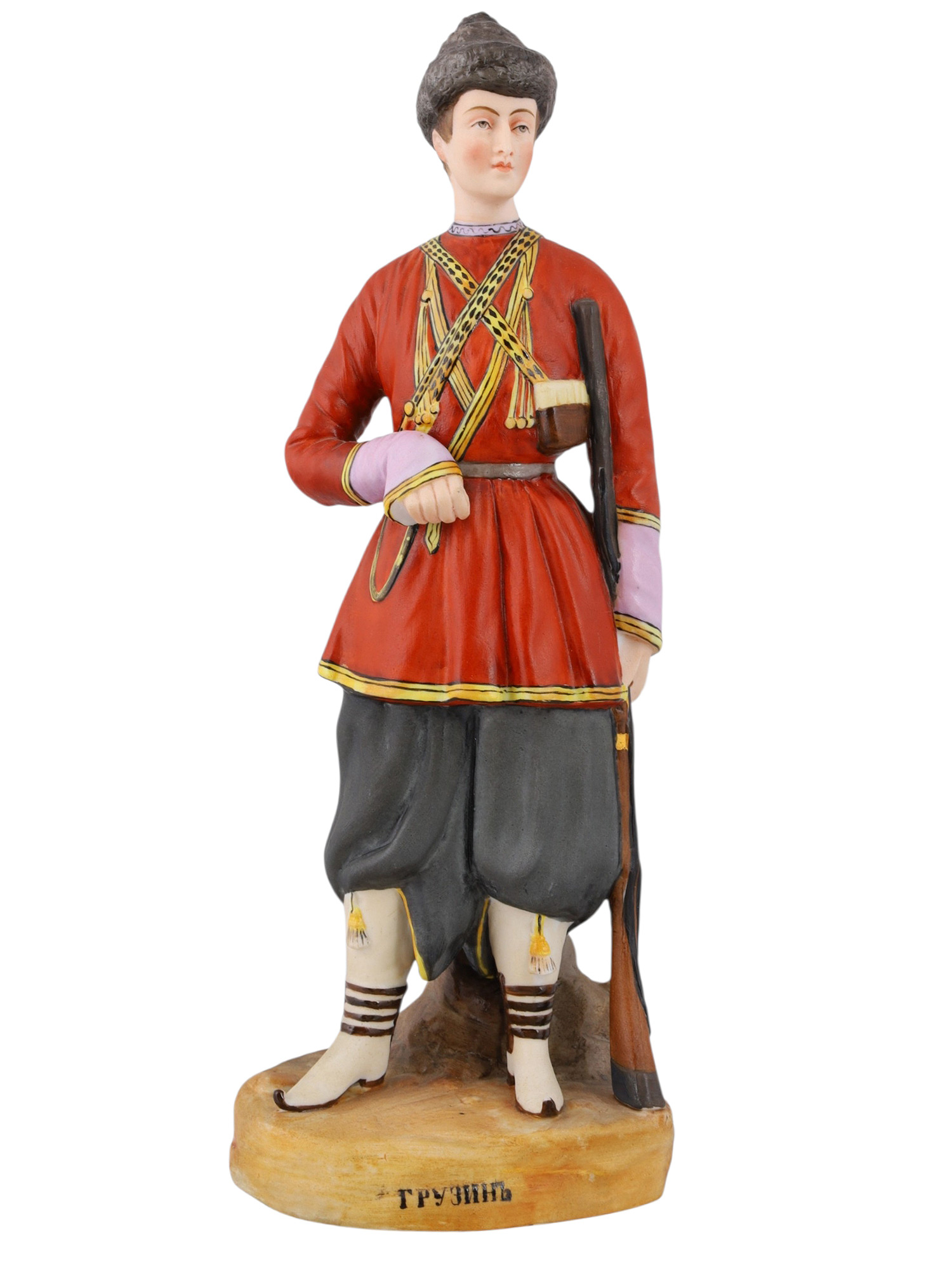 A RUSSIAN GARDNER PORCELAIN FIGURE OF A GEORGIAN MAN, 19TH CENTURY
