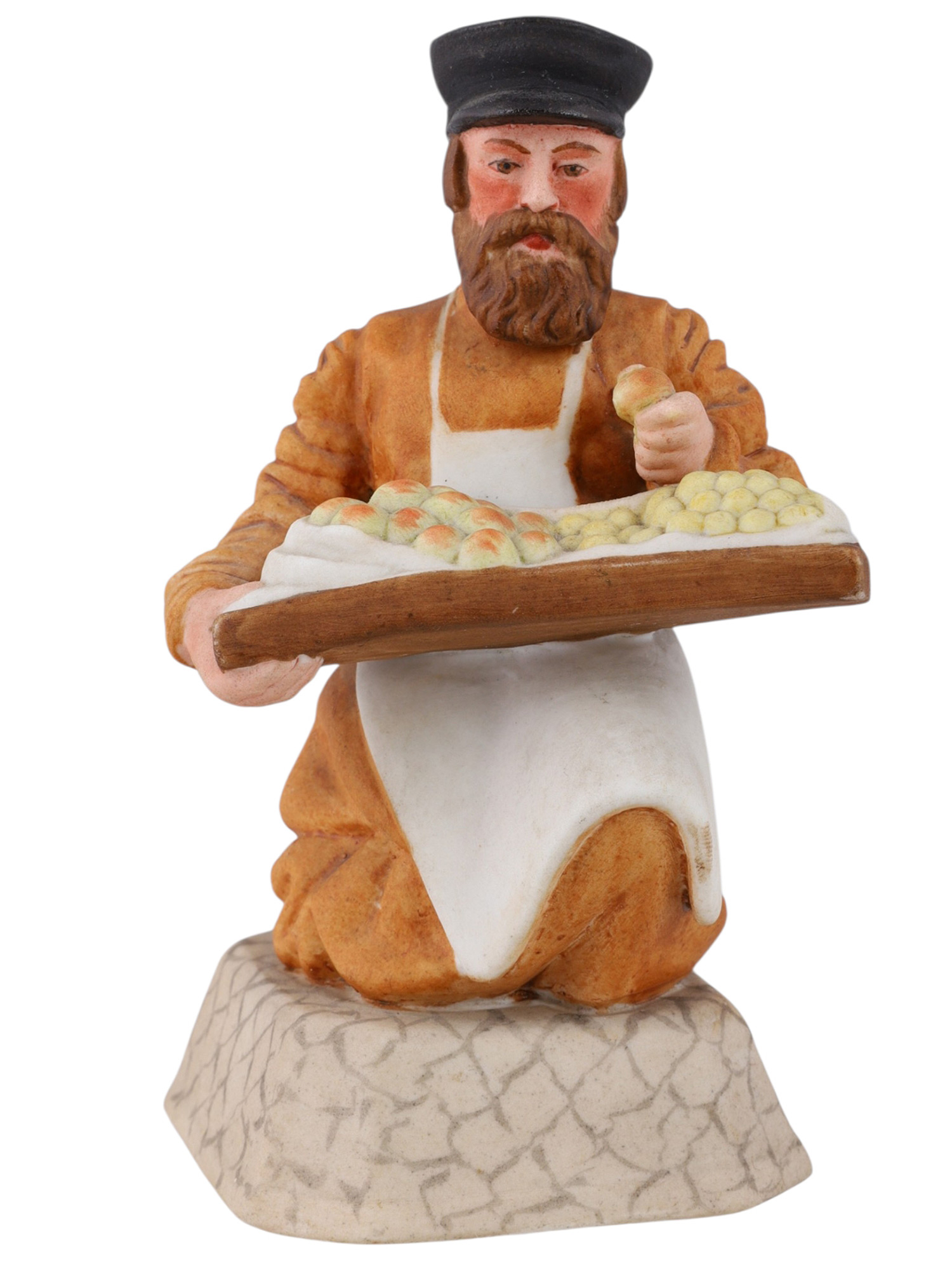A RUSSIAN PORCELAIN FIGURE OF A FOOD VENDOR BY THE GARDNER PORCELAIN FACTORY, VERBILKI, LATE 19TH CENTURY