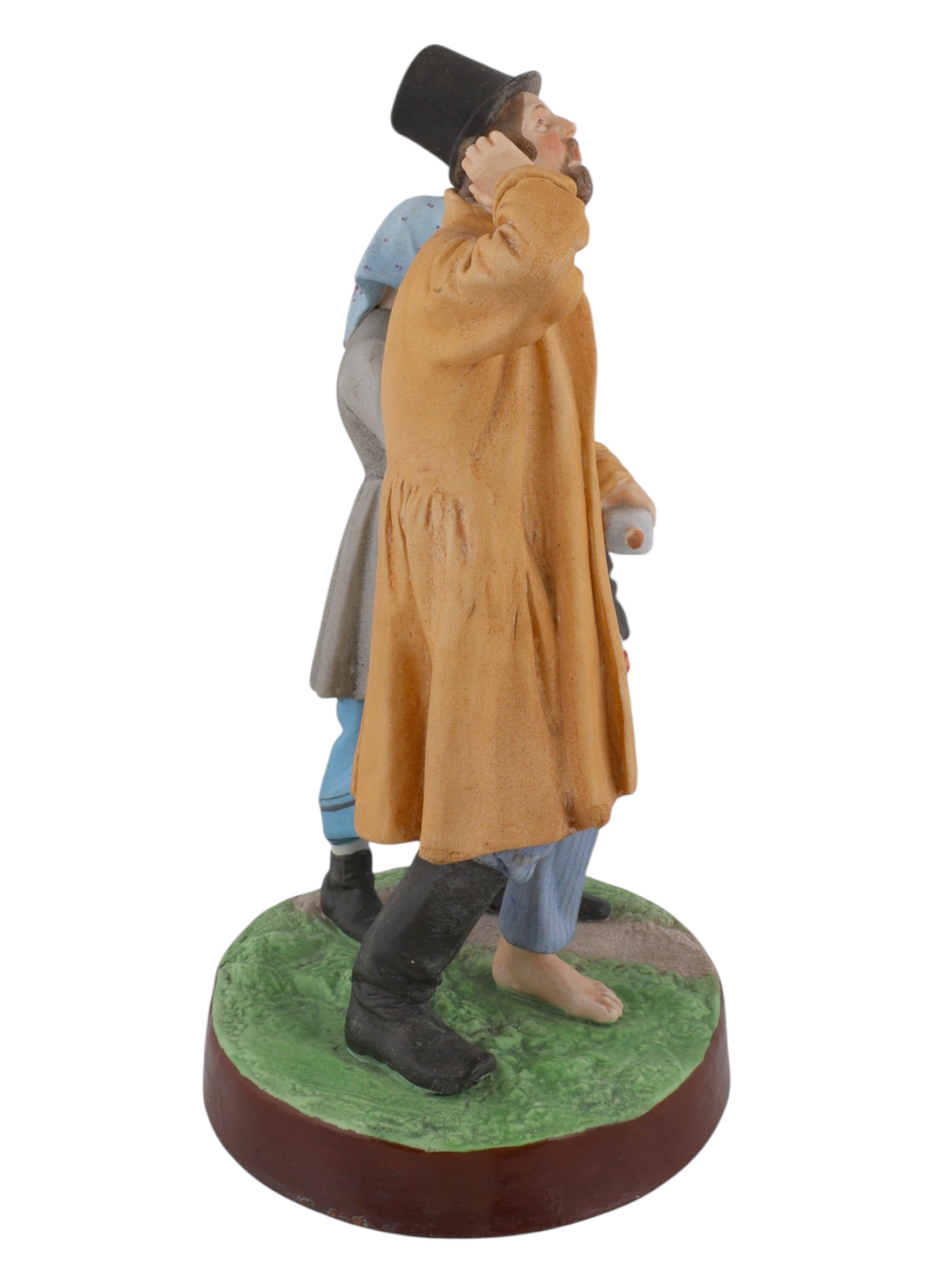 A RUSSIAN GARDENER PORCELAIN FIGURAL GROUP, DRUNK MAN WITH FAMILY, 19TH CENTURY
