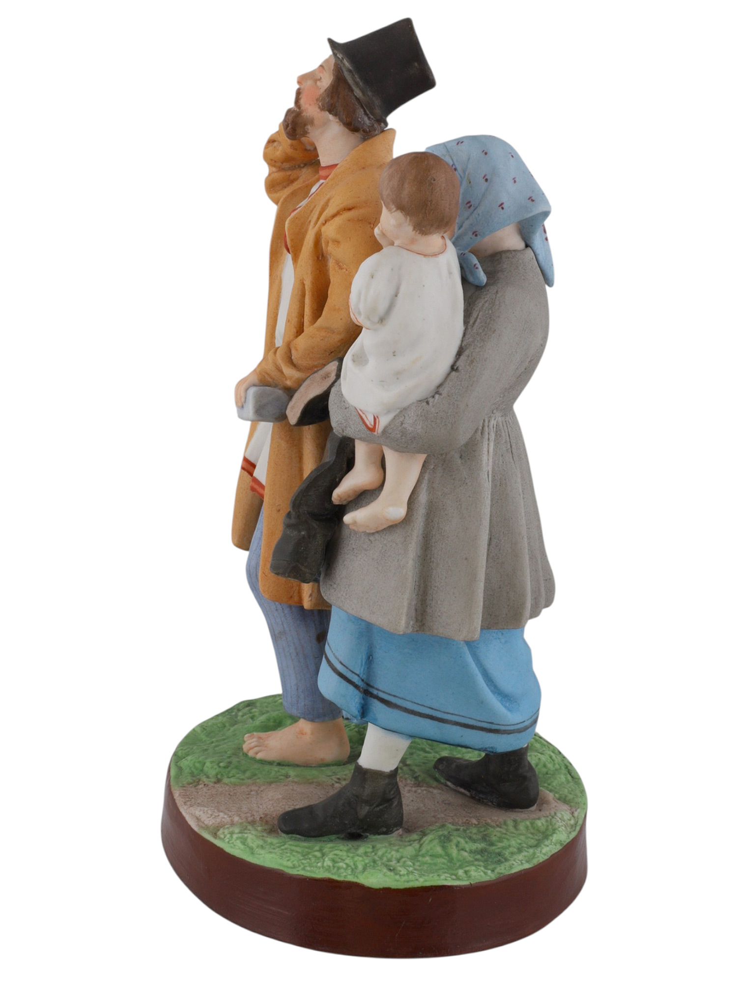 A RUSSIAN GARDENER PORCELAIN FIGURAL GROUP, DRUNK MAN WITH FAMILY, 19TH CENTURY