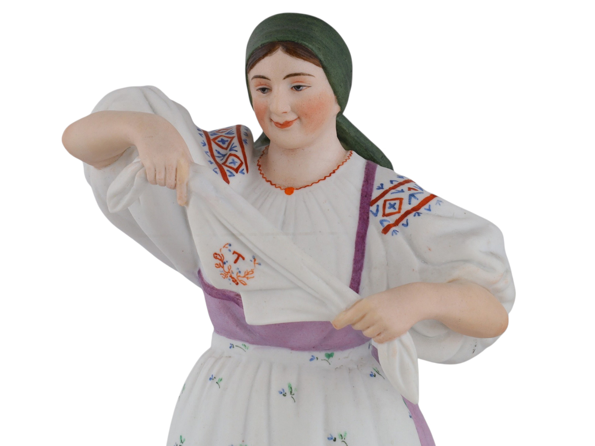 A RUSSIAN KUSNETSOV PORCELAIN FIGURE OF A WOMAN, 19TH CENTURY