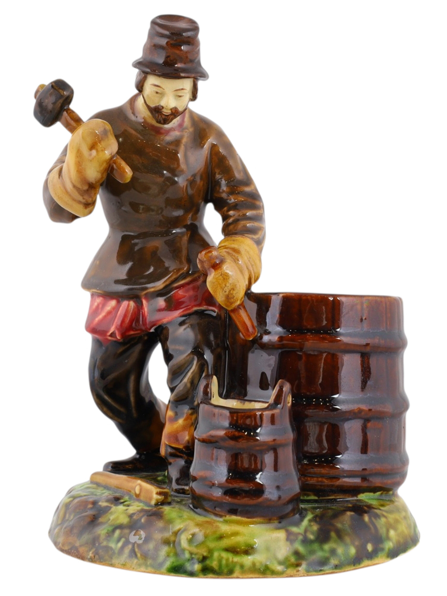 A RUSSIAN KUSNETSOV PORCELAIN FIGURE OF A COOPER, 19TH CENTURY