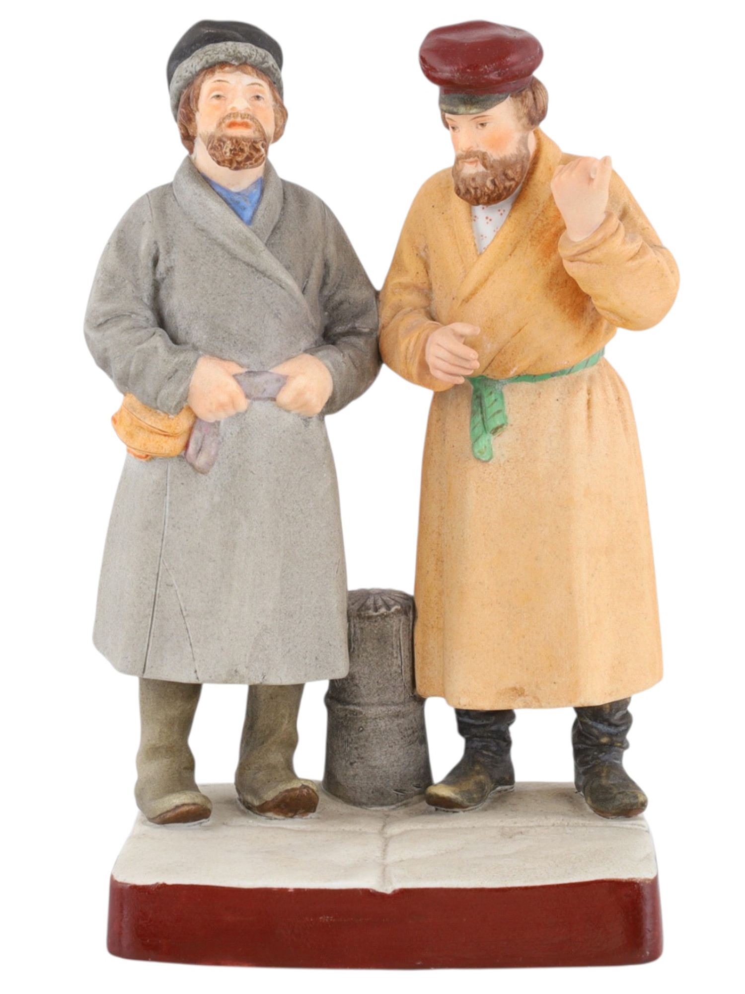 A RUSSIAN GARDENER PORCELAIN FIGURAL GROUP OF TWO PEASANT MEN, 19TH CENTURY